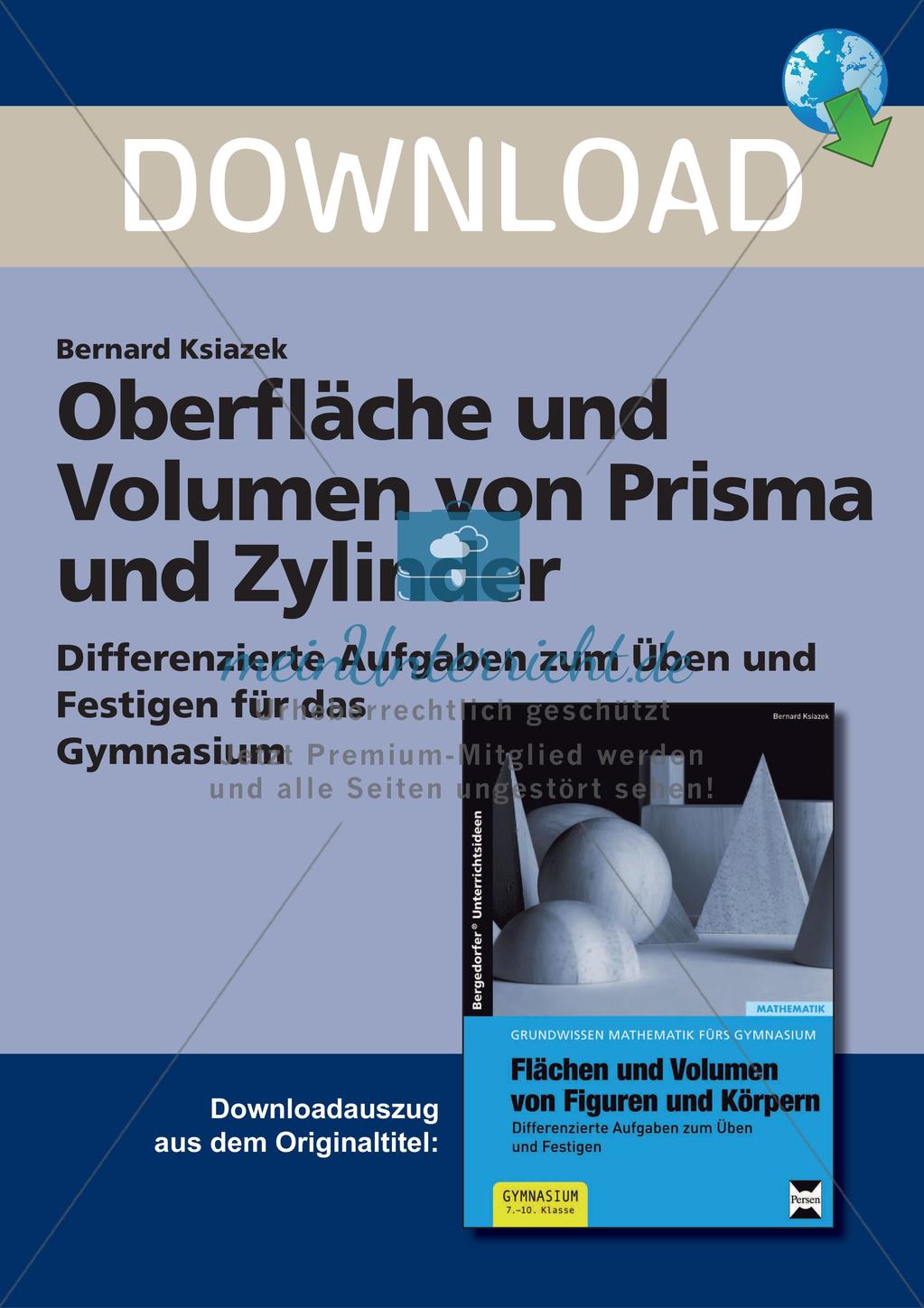 Oberfläche und Volumen: Prisma und Zylinder Preview 1