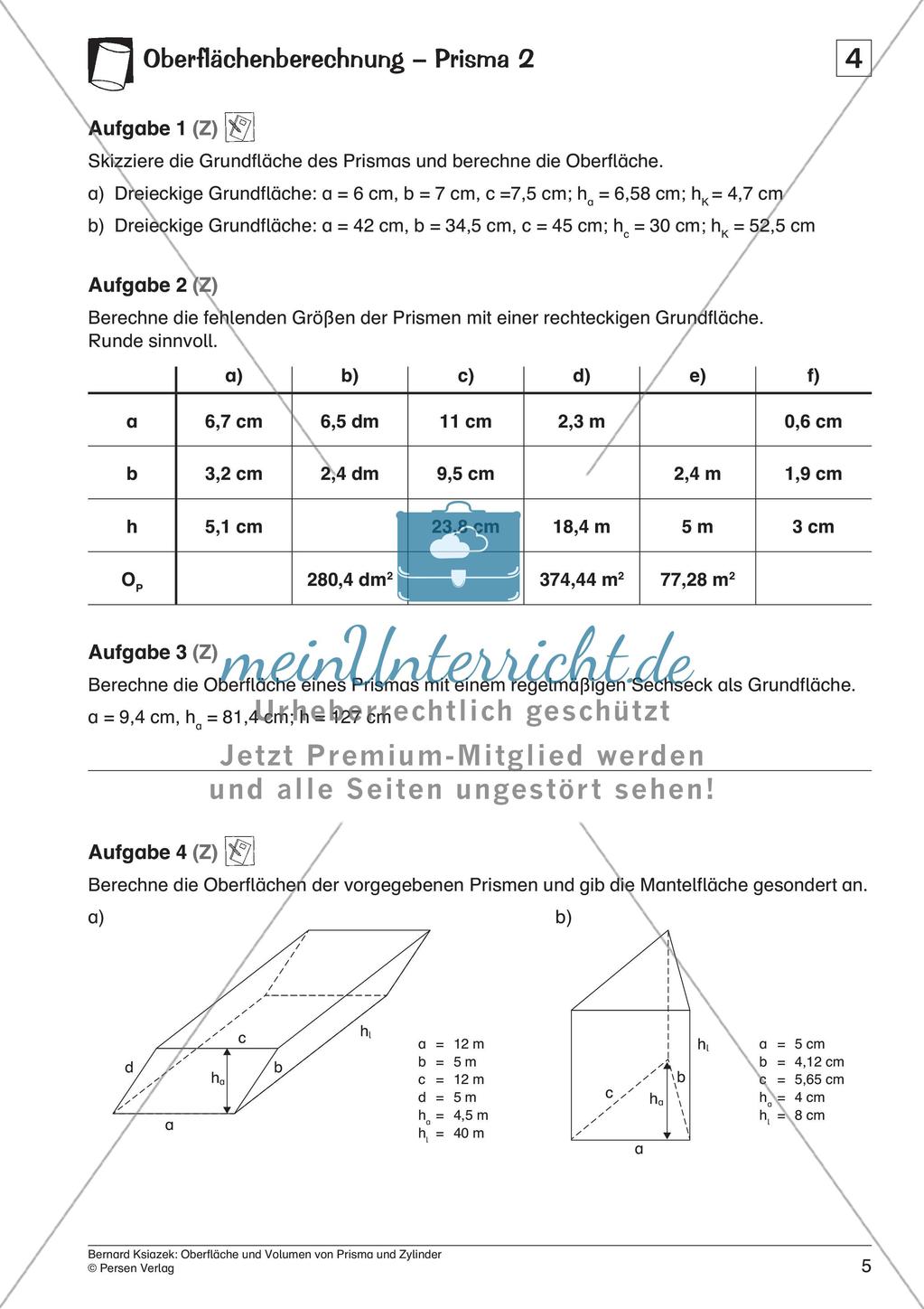 Oberfläche und Volumen: Prisma und Zylinder Preview 7