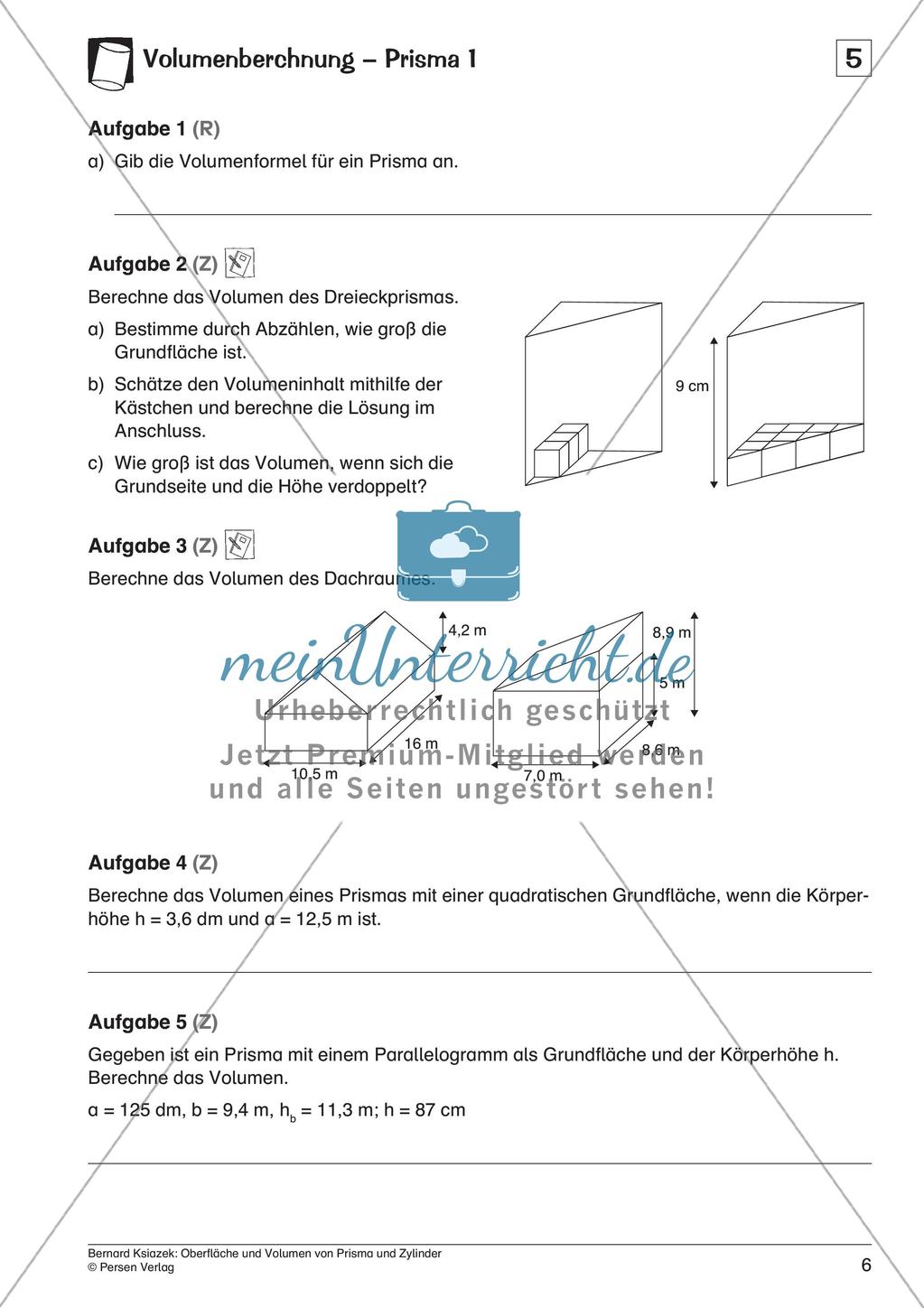 Oberfläche und Volumen: Prisma und Zylinder Preview 8