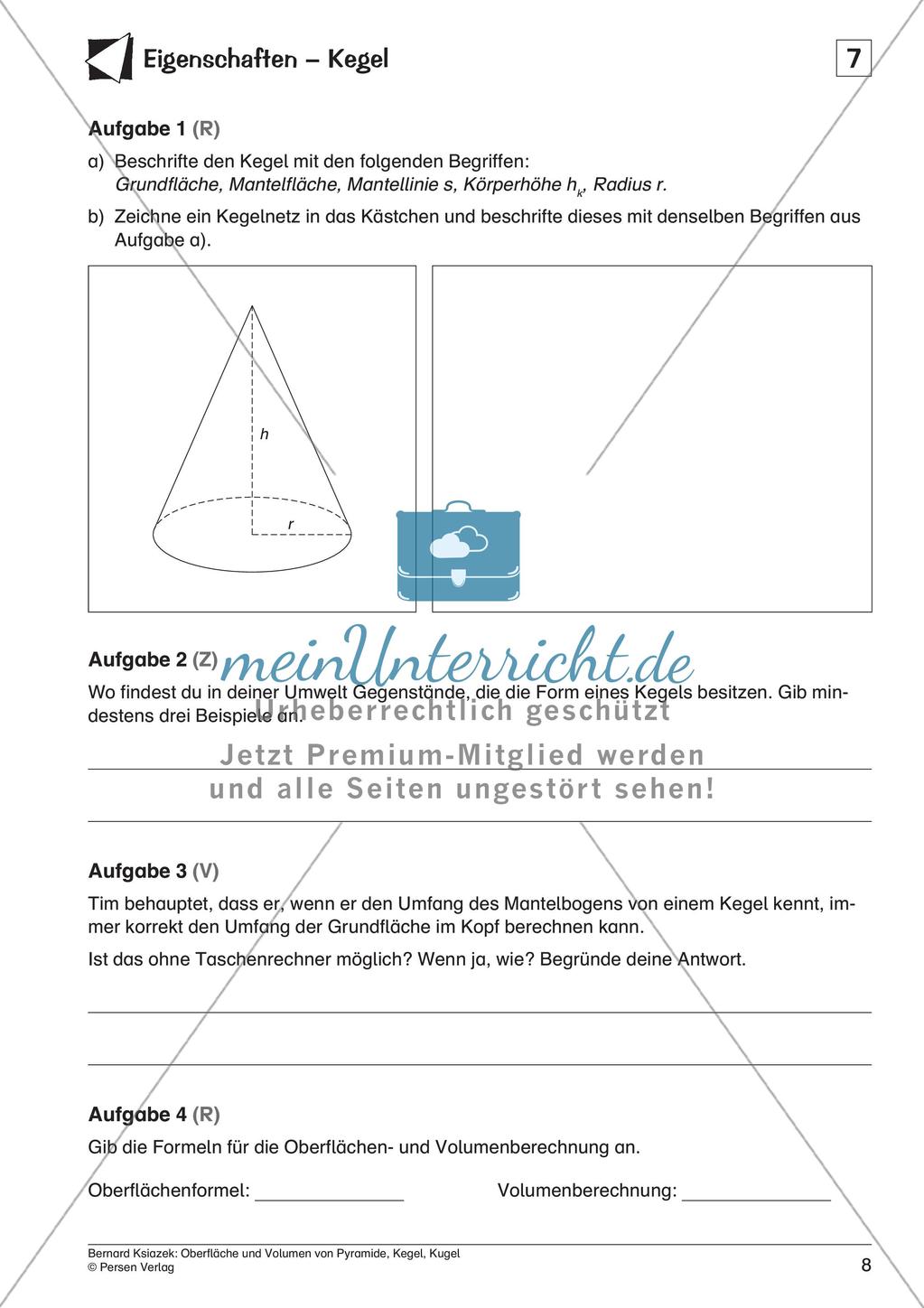 Oberfläche und Volumen: Pyramide, Kegel, Kugel Preview 10