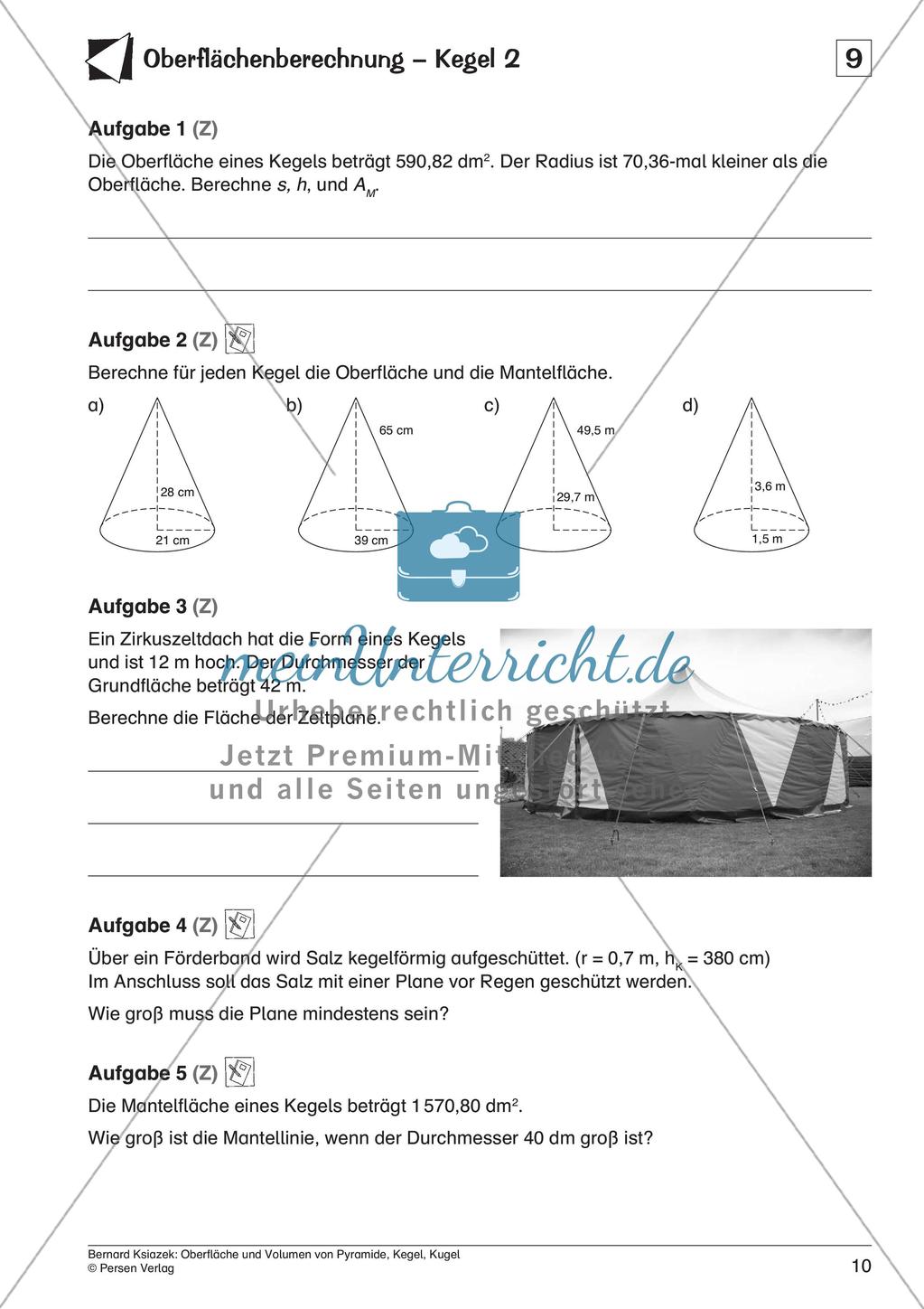 Oberfläche und Volumen: Pyramide, Kegel, Kugel Preview 12