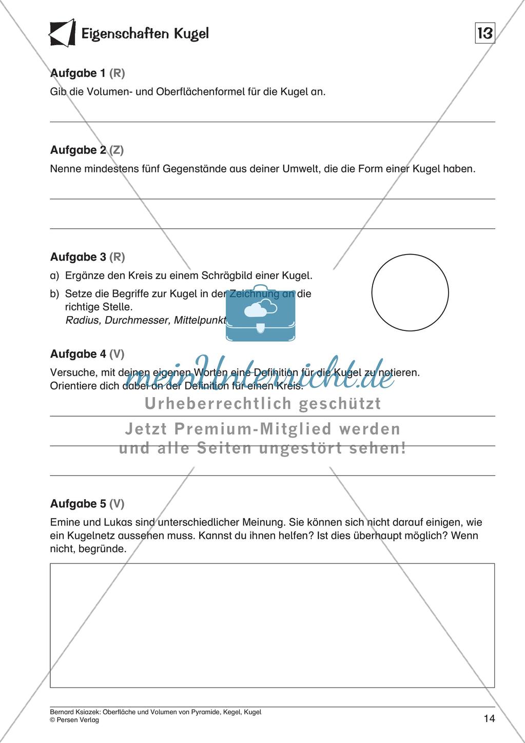 Oberfläche und Volumen: Pyramide, Kegel, Kugel Preview 16