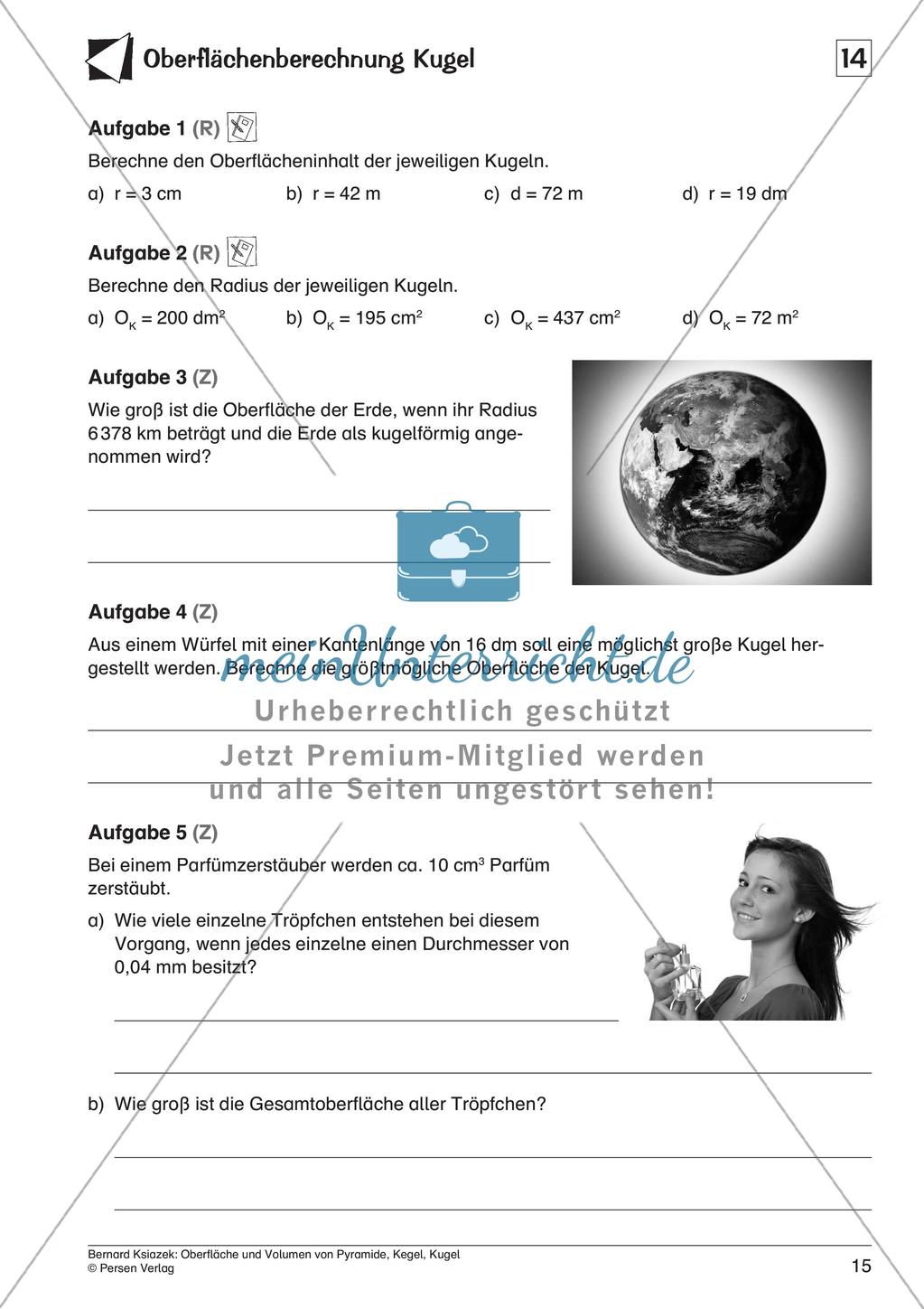 Oberfläche und Volumen: Pyramide, Kegel, Kugel Preview 17