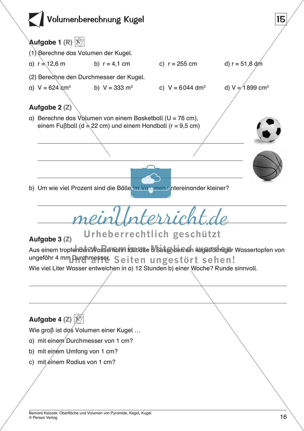 Oberfläche und Volumen: Pyramide, Kegel, Kugel Preview 18
