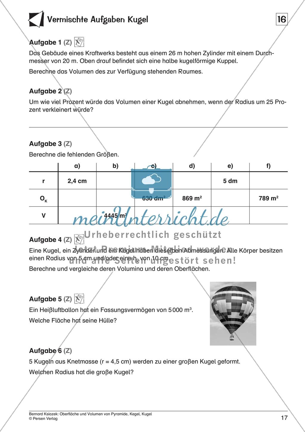 Oberfläche und Volumen: Pyramide, Kegel, Kugel Preview 19