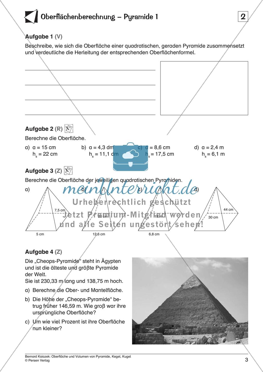 Oberfläche und Volumen: Pyramide, Kegel, Kugel Preview 5