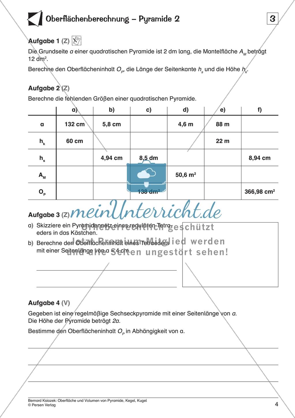 Oberfläche und Volumen: Pyramide, Kegel, Kugel Preview 6