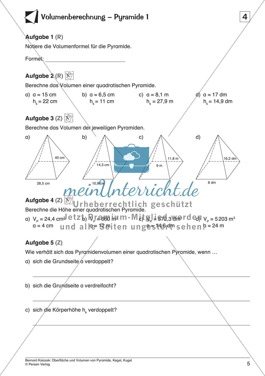 Oberfläche und Volumen: Pyramide, Kegel, Kugel Preview 7