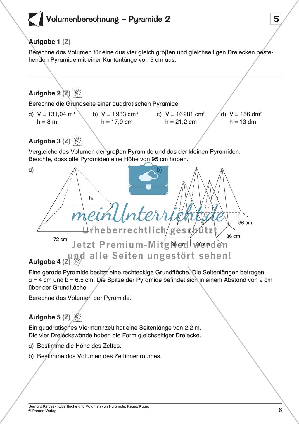Oberfläche und Volumen: Pyramide, Kegel, Kugel Preview 8