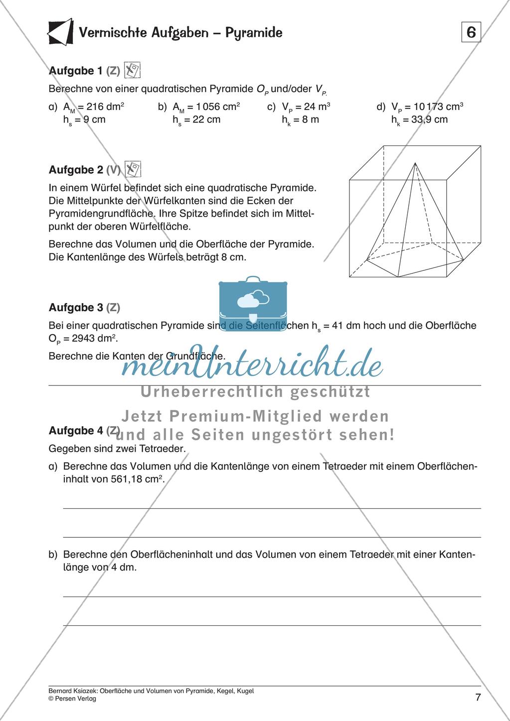 Oberfläche und Volumen: Pyramide, Kegel, Kugel Preview 9
