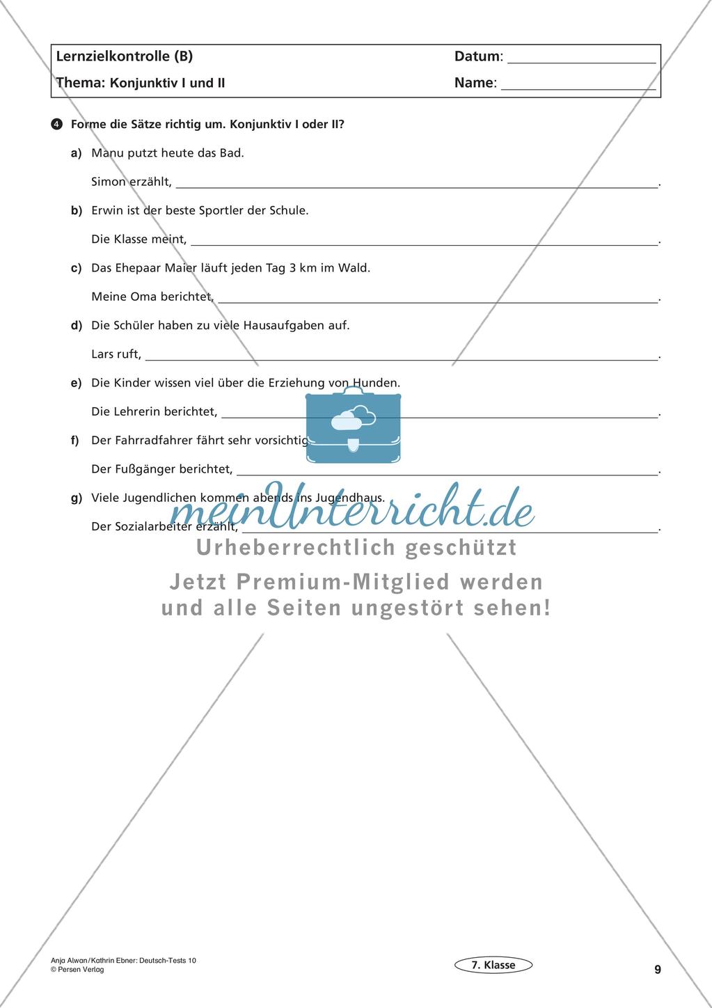 Lernzielkontrollen Klasse 7: Sprache untersuchen und Zeichensetzung Preview 11