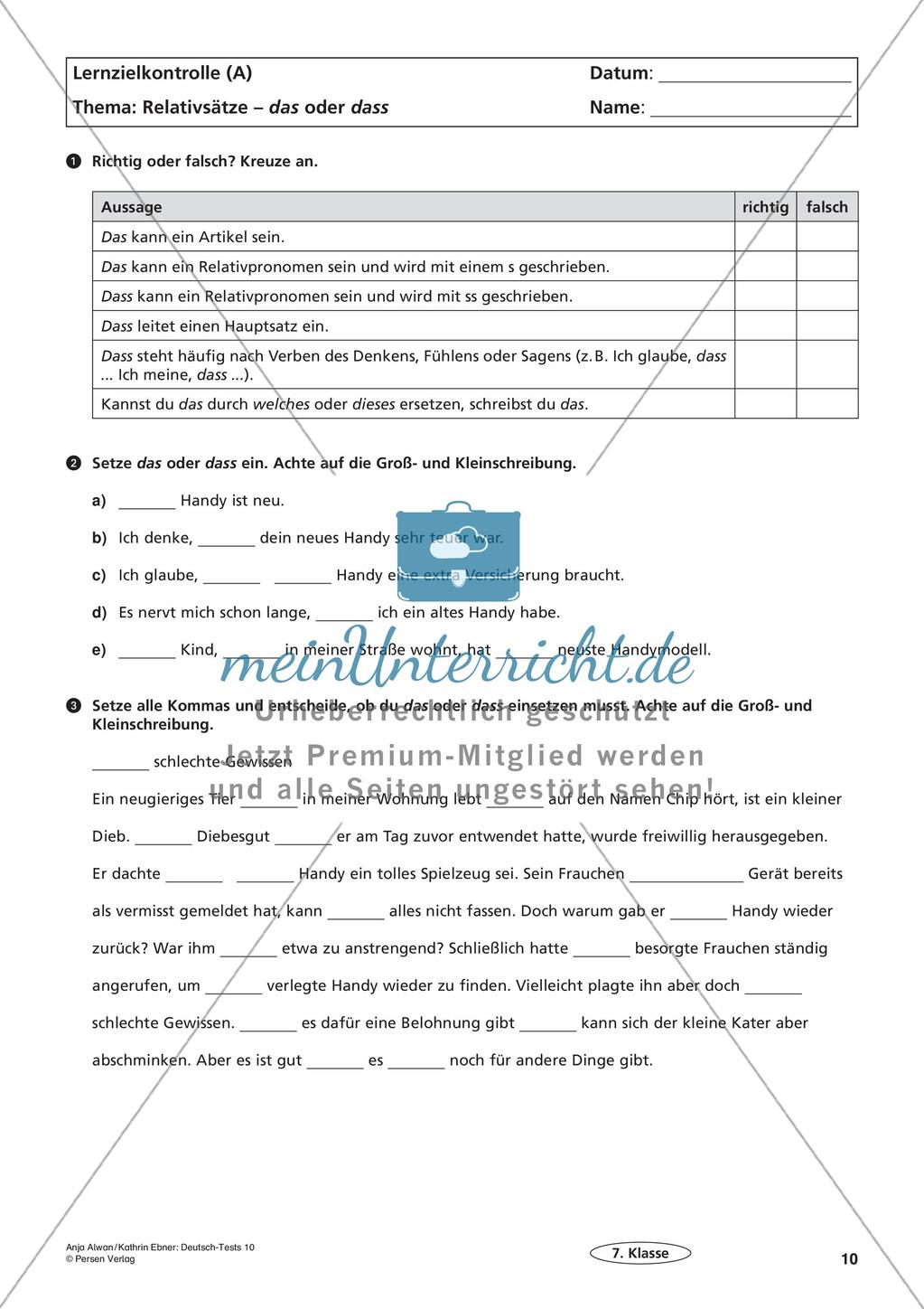 Lernzielkontrollen Klasse 7: Sprache untersuchen und Zeichensetzung Preview 12