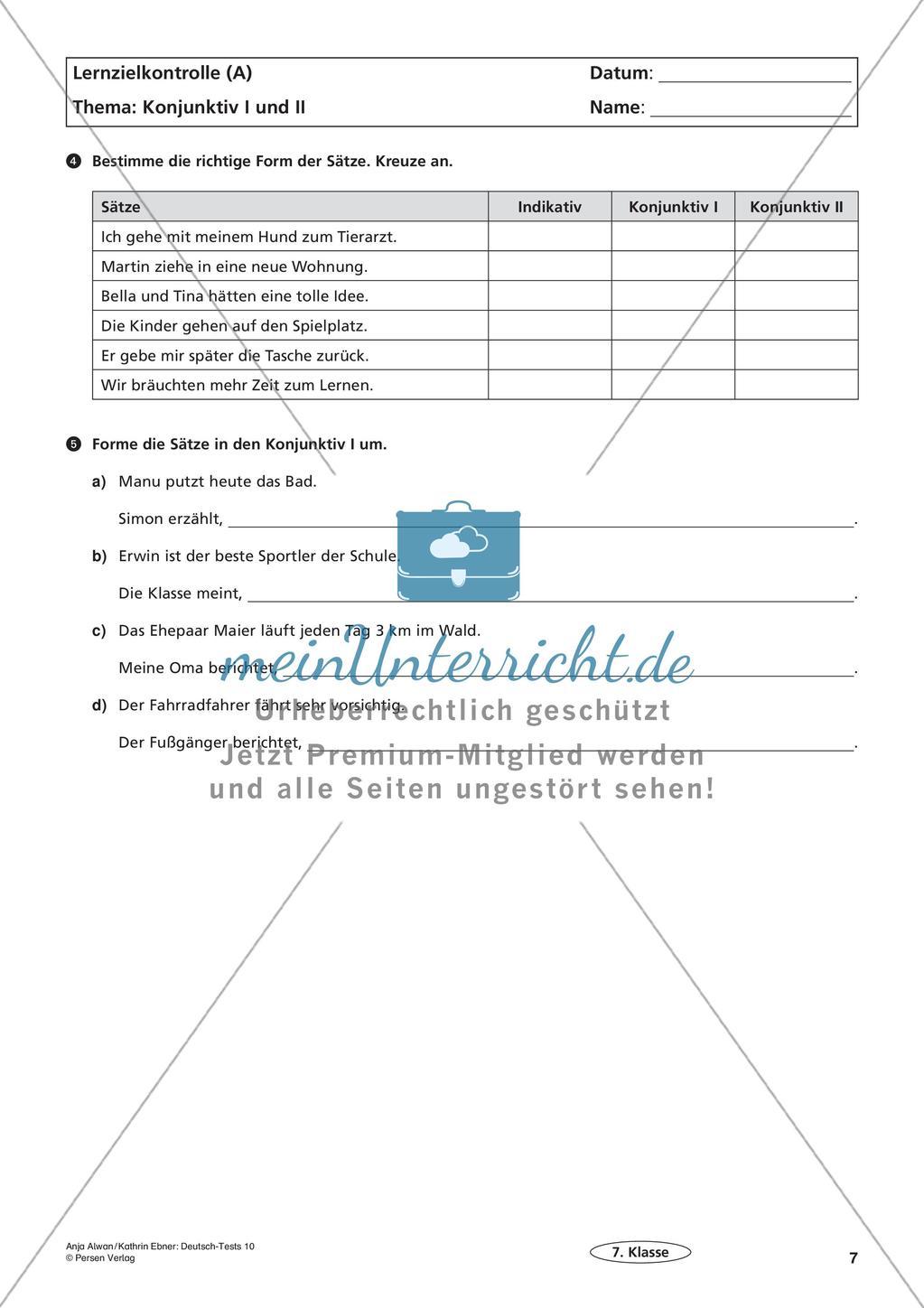 Lernzielkontrollen Klasse 7: Sprache untersuchen und Zeichensetzung Preview 9