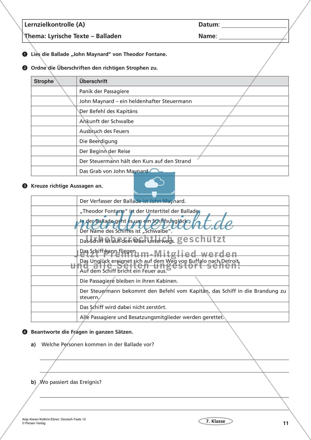 Lernzielkontrollen Klasse 7: Lesen Preview 13