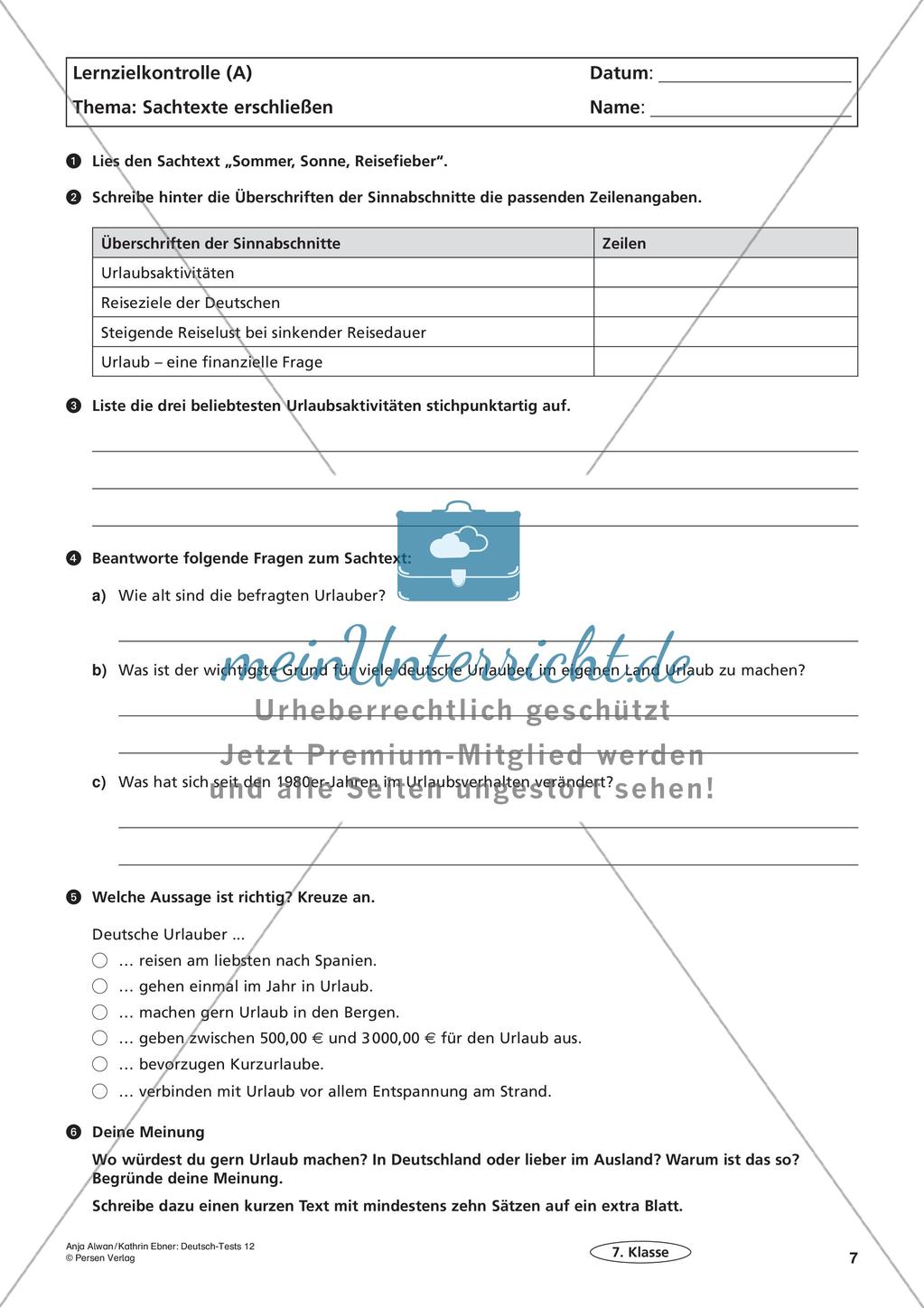 Lernzielkontrollen Klasse 7: Lesen Preview 9