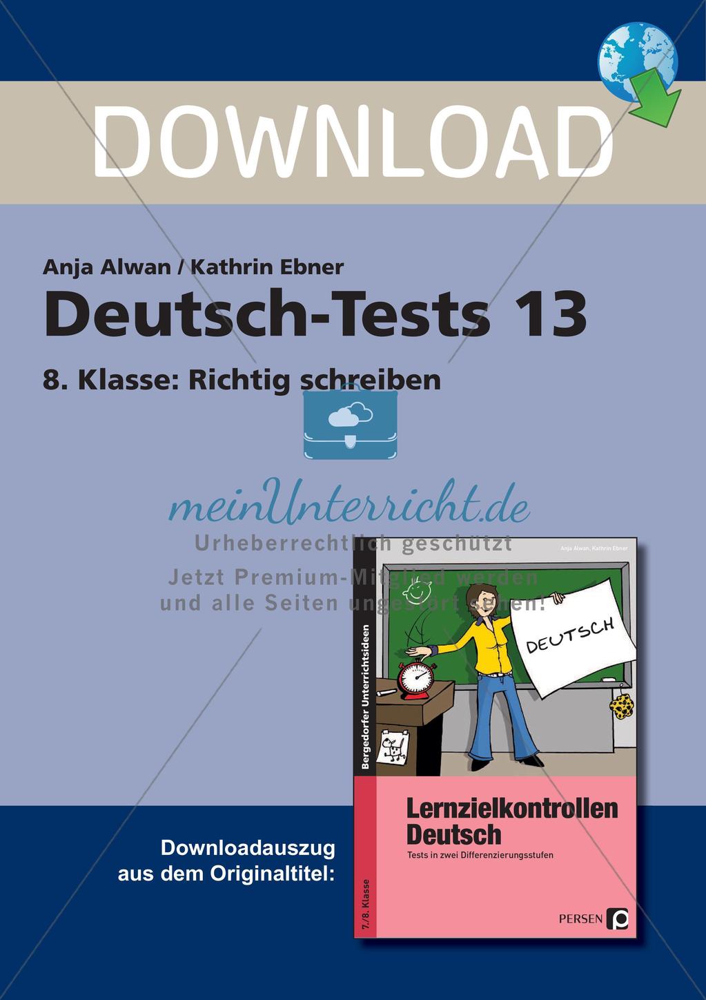 Lernzielkontrollen Klasse 8: Richtig schreiben Preview 1