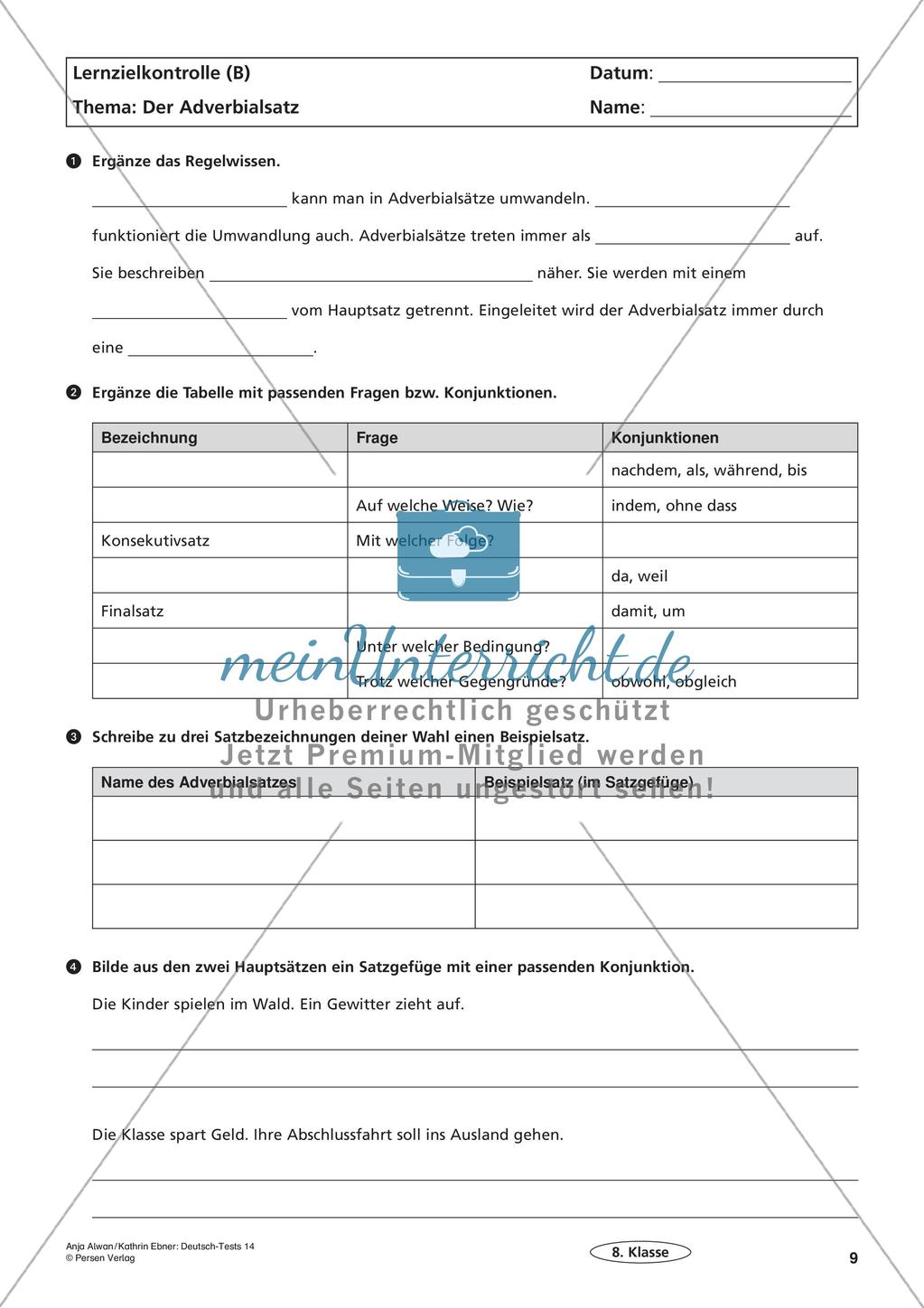 Lernzielkontrollen Klasse 8: Sprache untersuchen und Zeichensetzung Preview 11