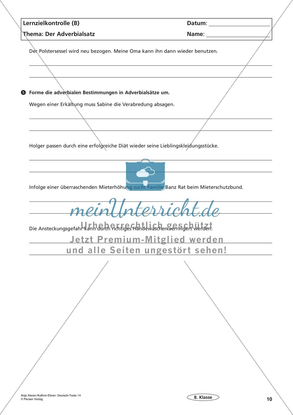Lernzielkontrollen Klasse 8: Sprache untersuchen und Zeichensetzung Preview 12