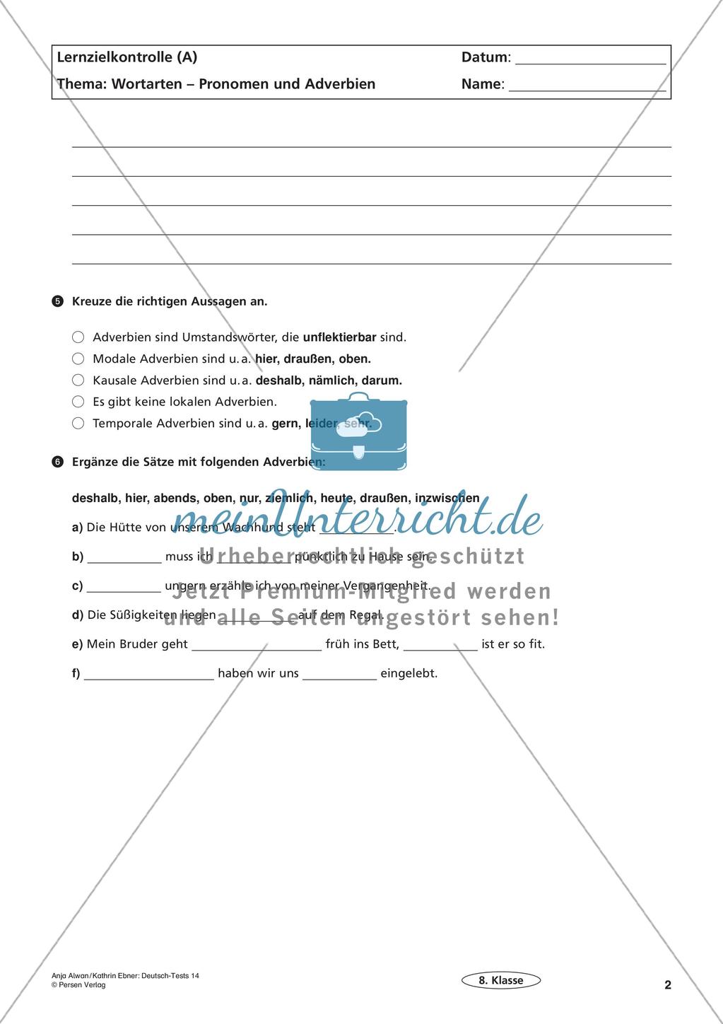 Lernzielkontrollen Klasse 8: Sprache untersuchen und Zeichensetzung Preview 4
