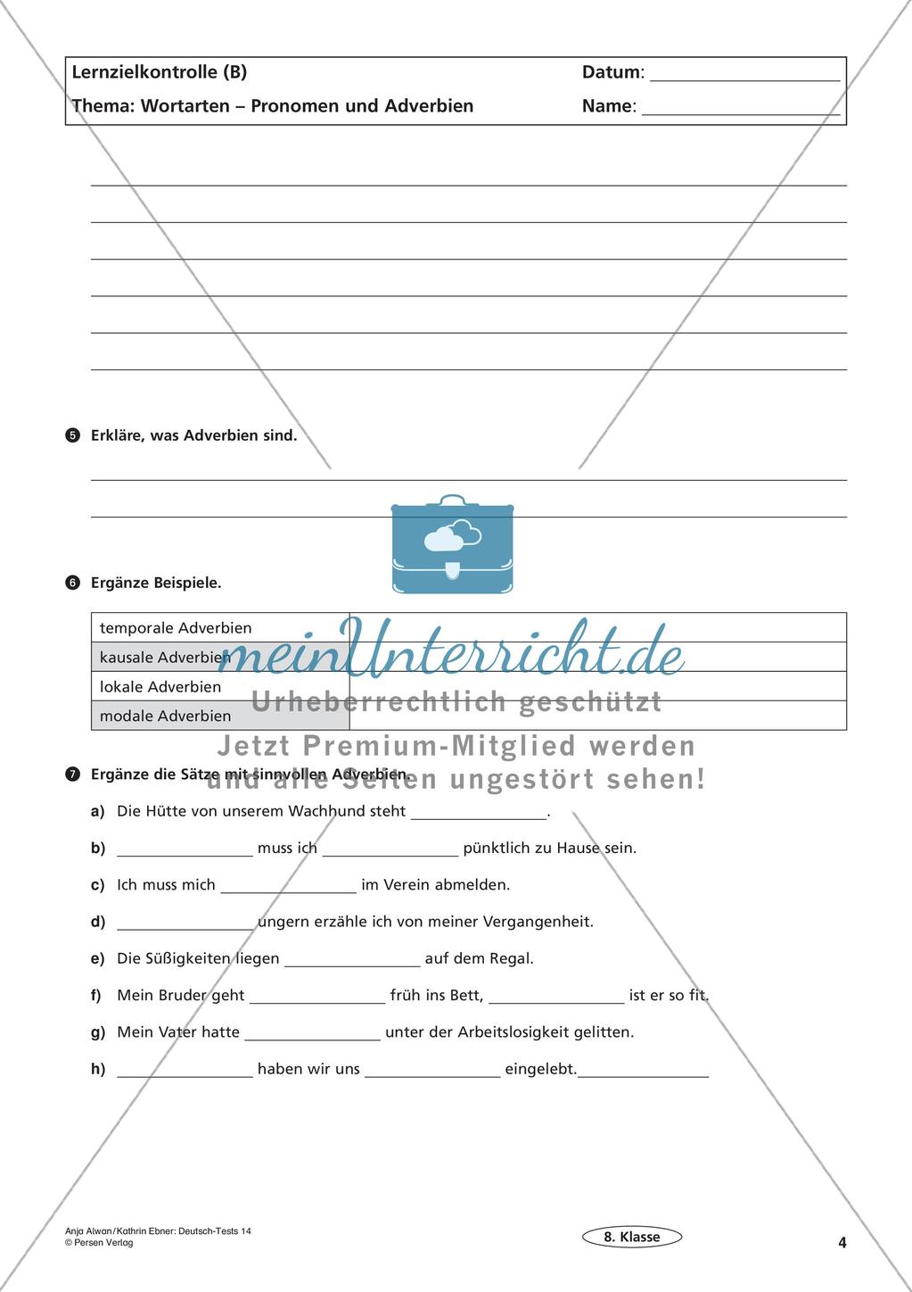 Lernzielkontrollen Klasse 8: Sprache untersuchen und Zeichensetzung Preview 6
