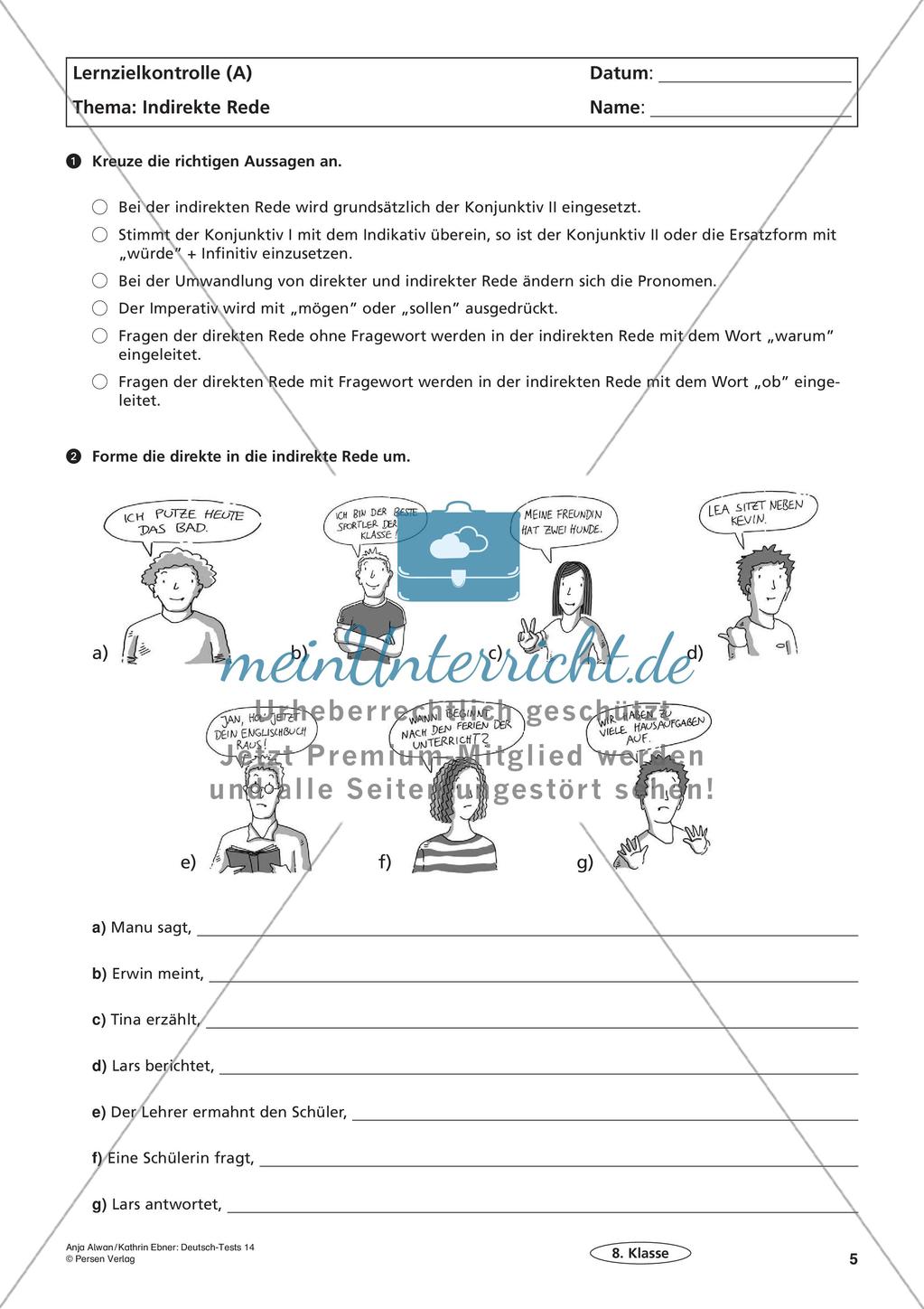 Lernzielkontrollen Klasse 8: Sprache untersuchen und Zeichensetzung Preview 7