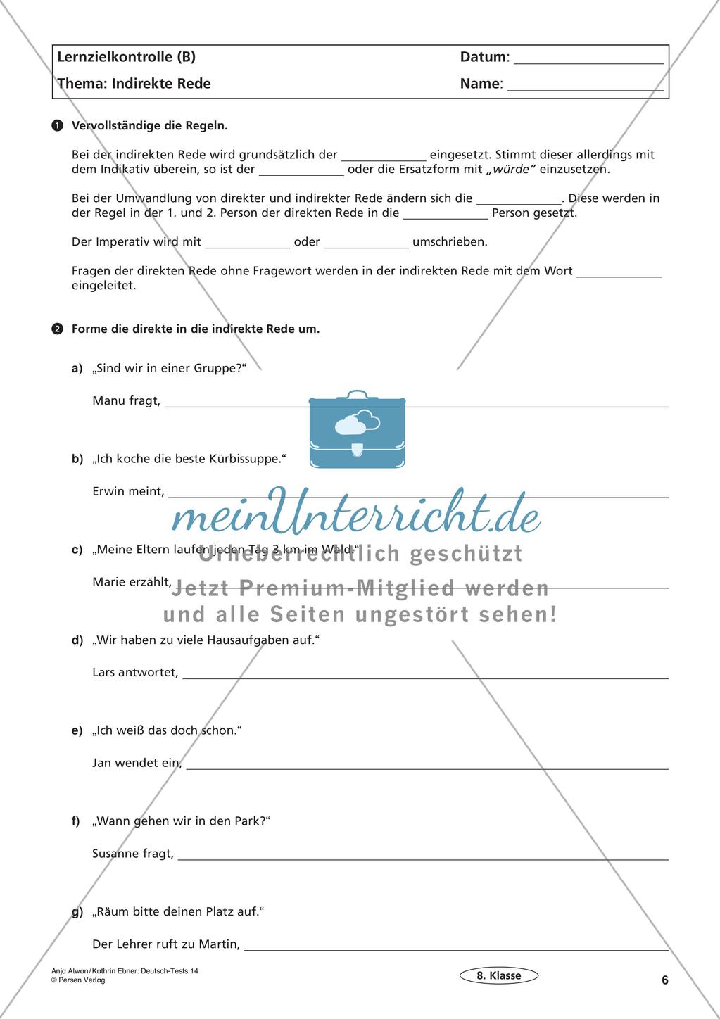 Lernzielkontrollen Klasse 8: Sprache untersuchen und Zeichensetzung Preview 8