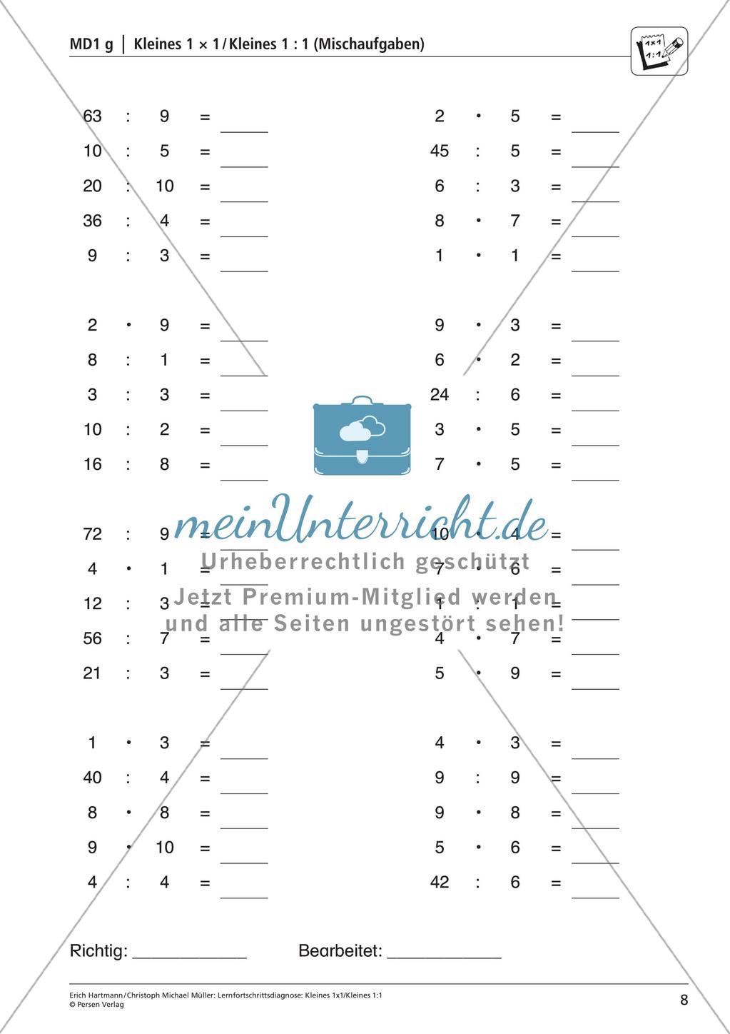 Lernfortschrittsdiagnose: Kleines Einmaleins und Einsdurcheins Preview 10