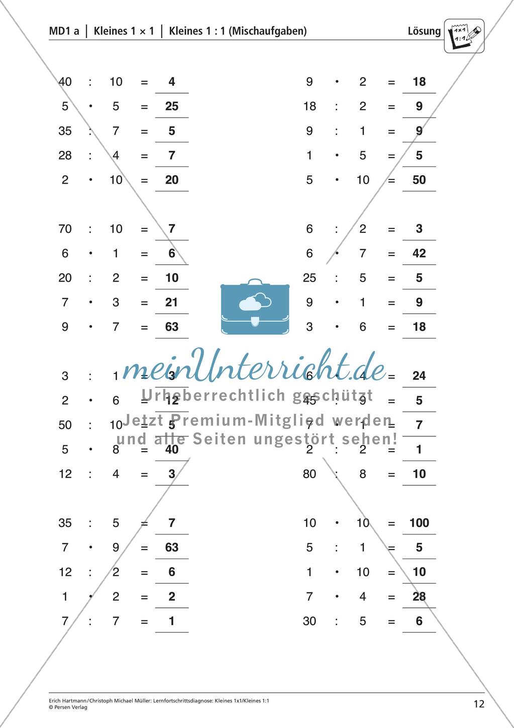 Lernfortschrittsdiagnose: Kleines Einmaleins und Einsdurcheins Preview 14