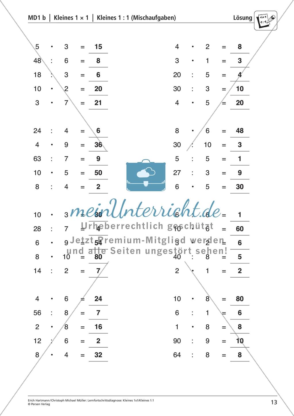 Lernfortschrittsdiagnose: Kleines Einmaleins und Einsdurcheins Preview 15
