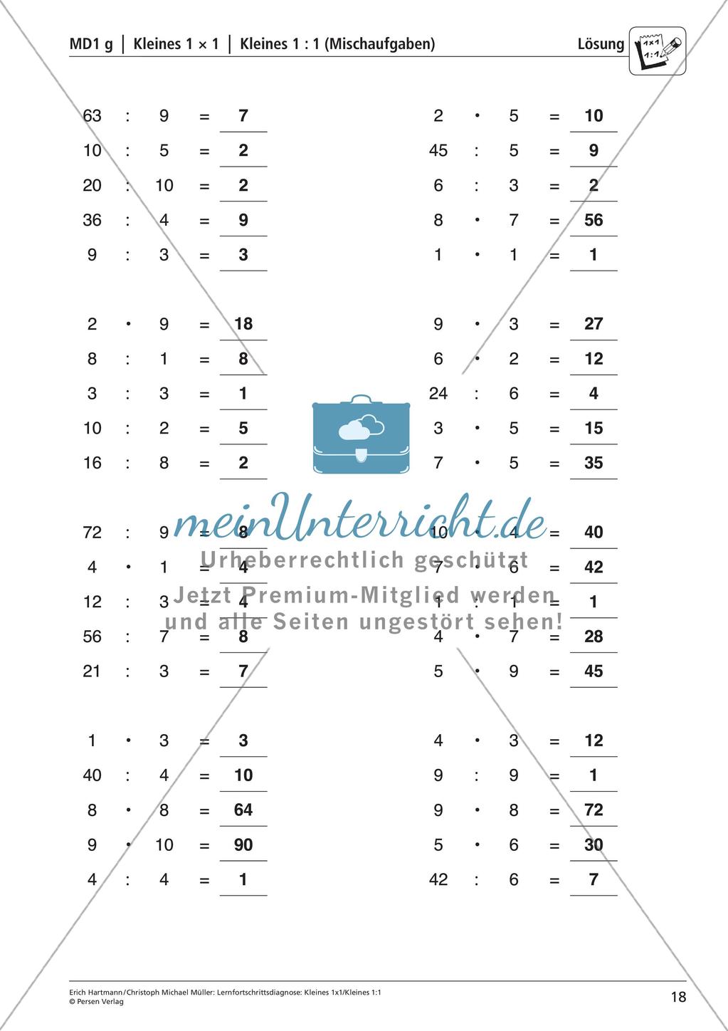 Lernfortschrittsdiagnose: Kleines Einmaleins und Einsdurcheins Preview 20