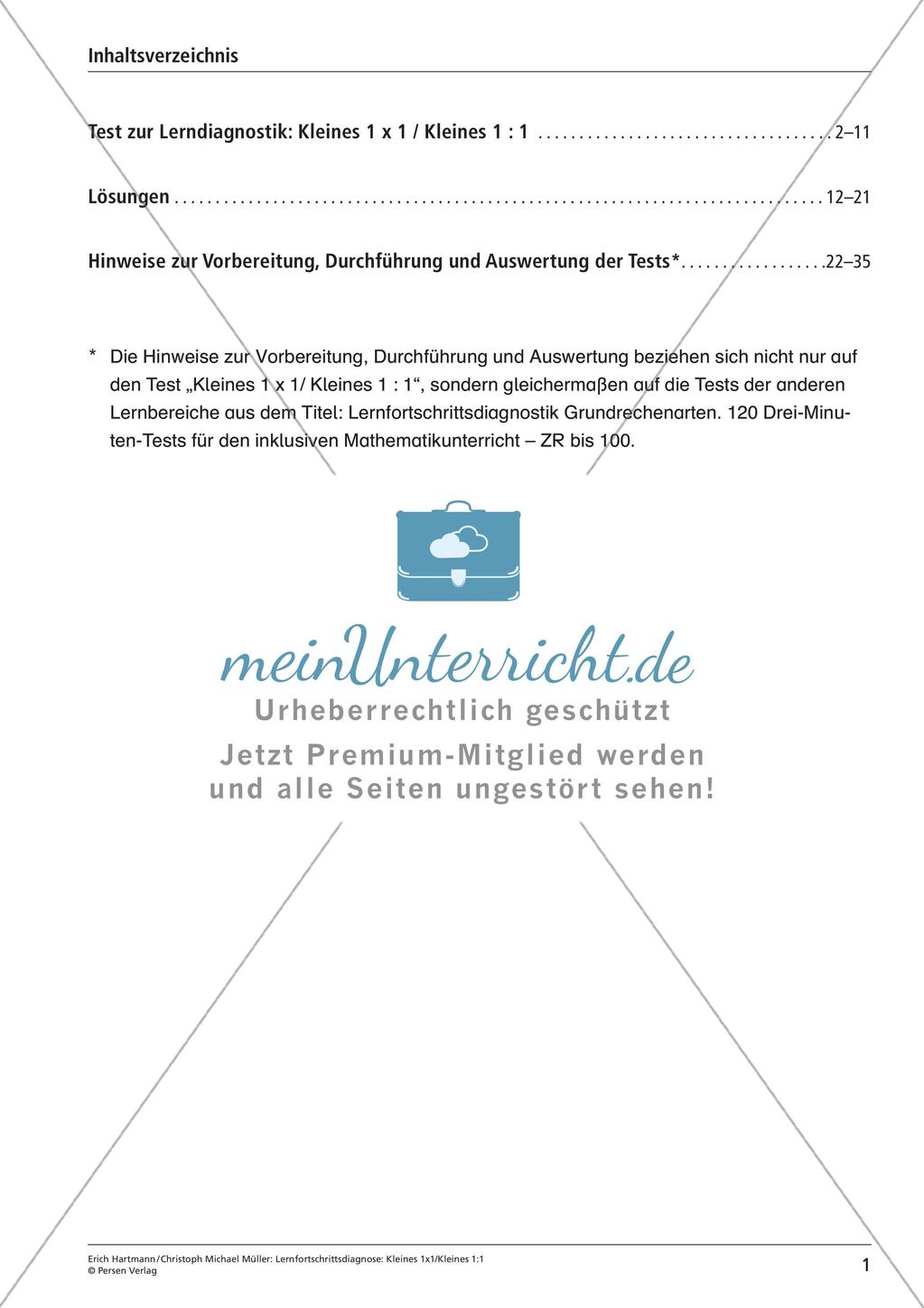 Lernfortschrittsdiagnose: Kleines Einmaleins und Einsdurcheins Preview 3