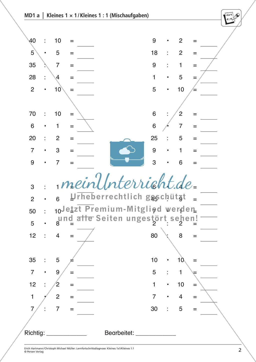 Lernfortschrittsdiagnose: Kleines Einmaleins und Einsdurcheins Preview 4