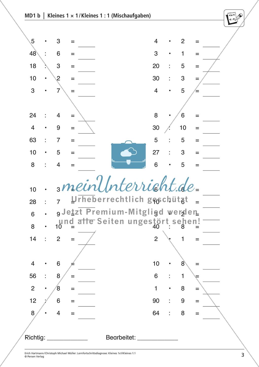 Lernfortschrittsdiagnose: Kleines Einmaleins und Einsdurcheins Preview 5