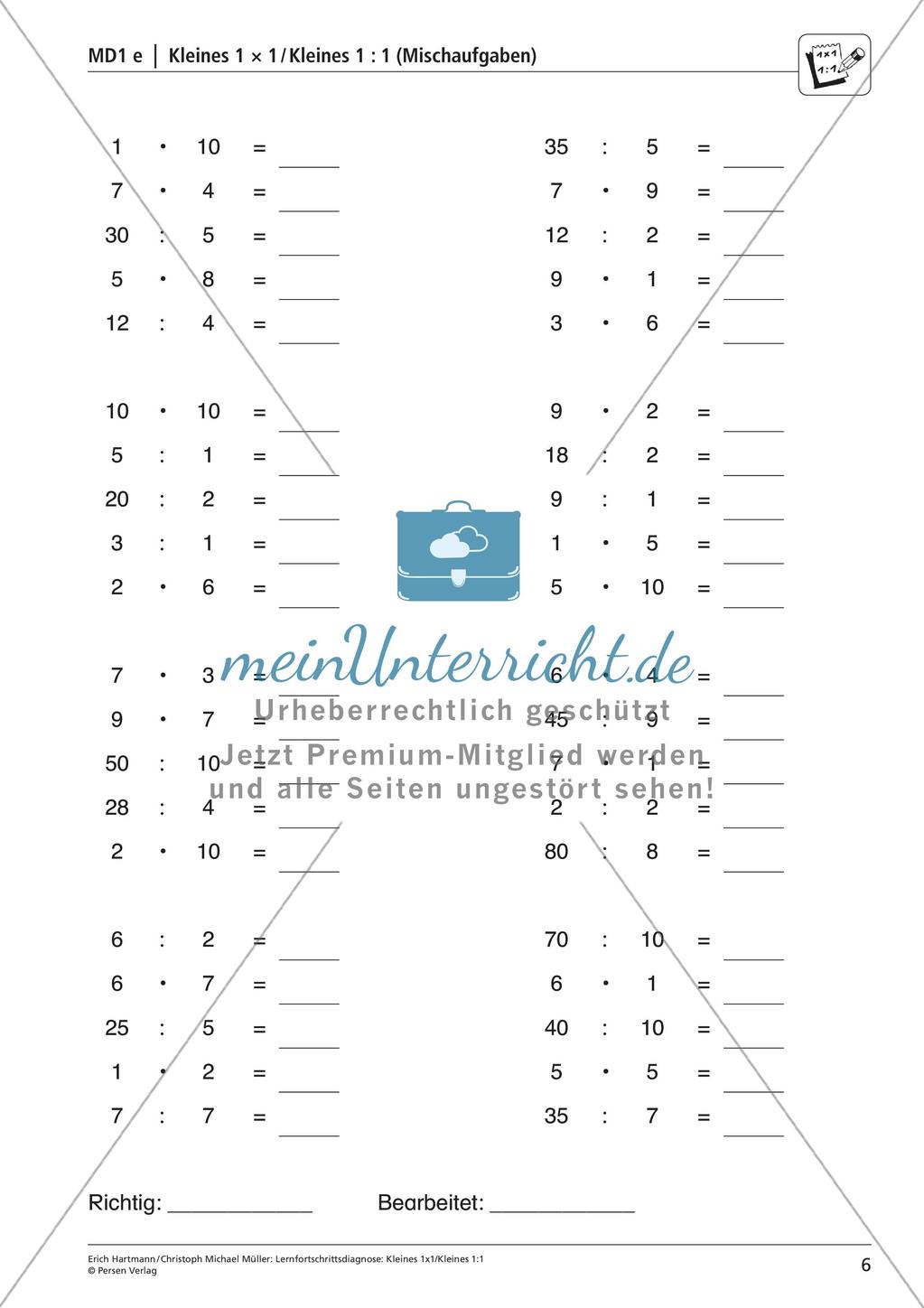 Lernfortschrittsdiagnose: Kleines Einmaleins und Einsdurcheins Preview 8