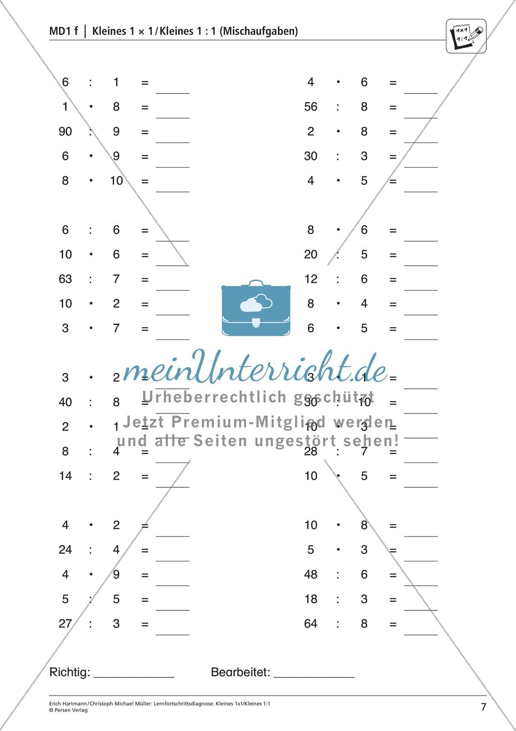 Lernfortschrittsdiagnose: Kleines Einmaleins und Einsdurcheins Preview 9