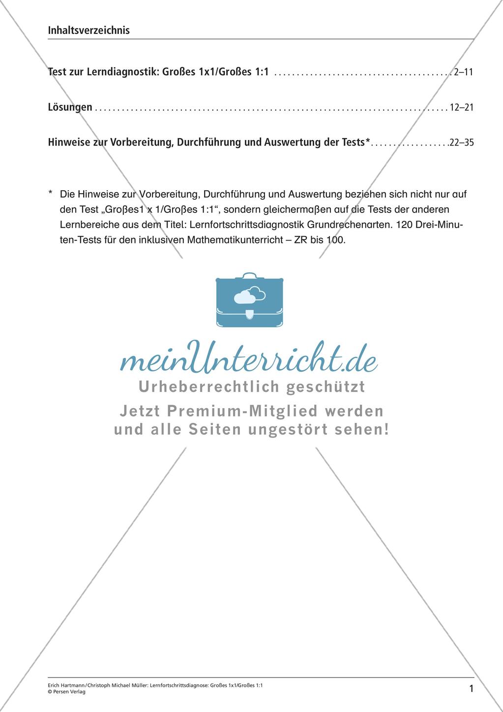 Lernfortschrittsdiagnose: Großes Einmaleins und Einsdurcheins Preview 3