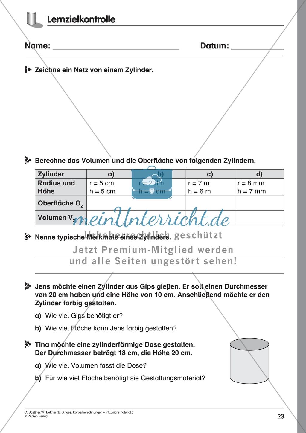 Körperberechnungen: Zylinder Preview 25