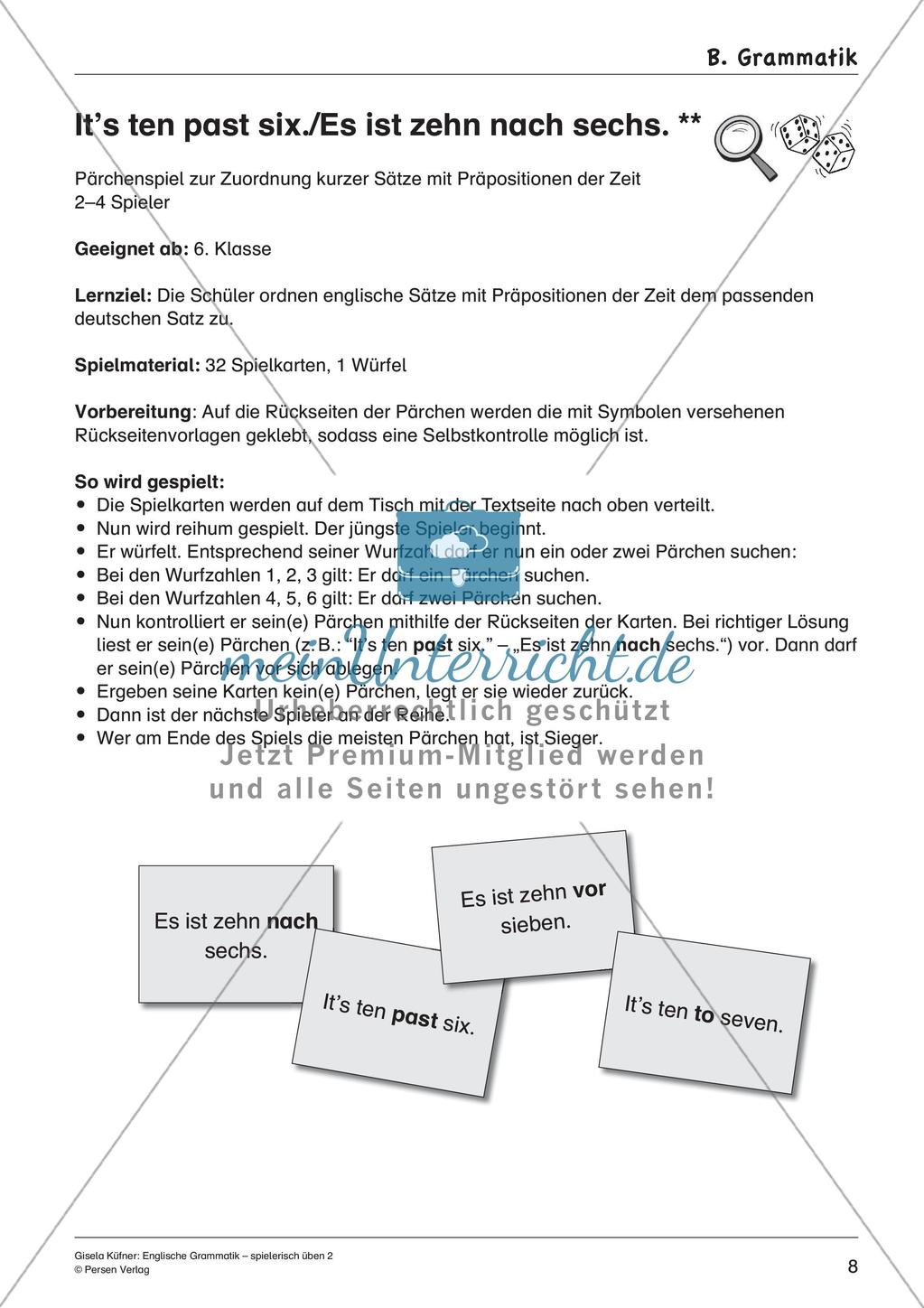 Grammatikspiele: Verben, Präpositionen und Pronomen Preview 10
