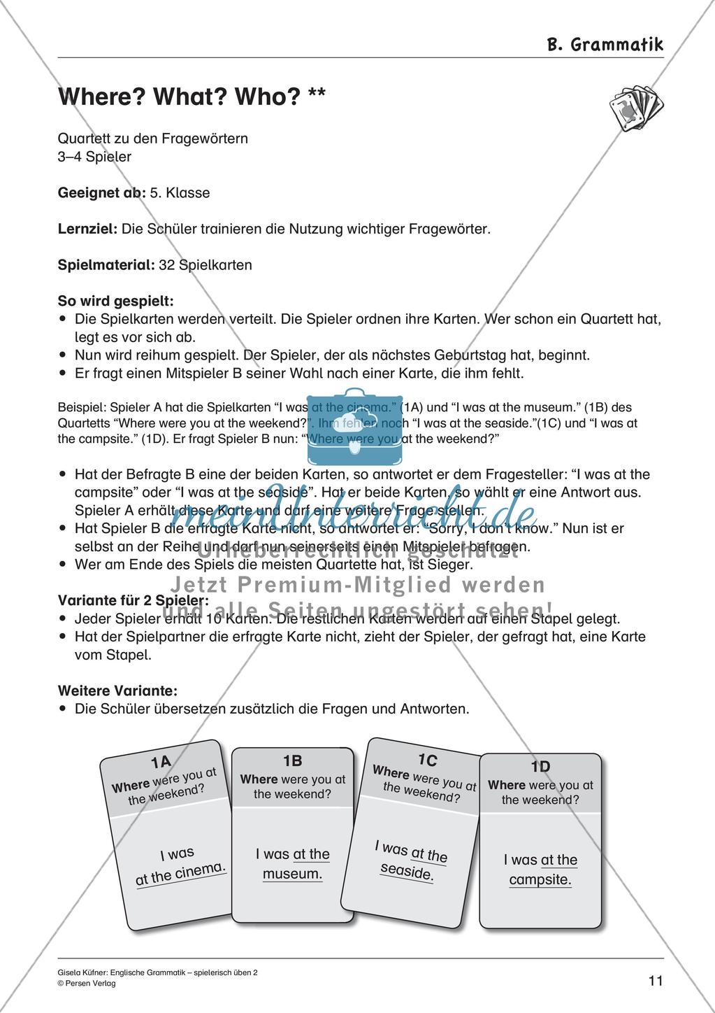 Grammatikspiele: Verben, Präpositionen und Pronomen Preview 13