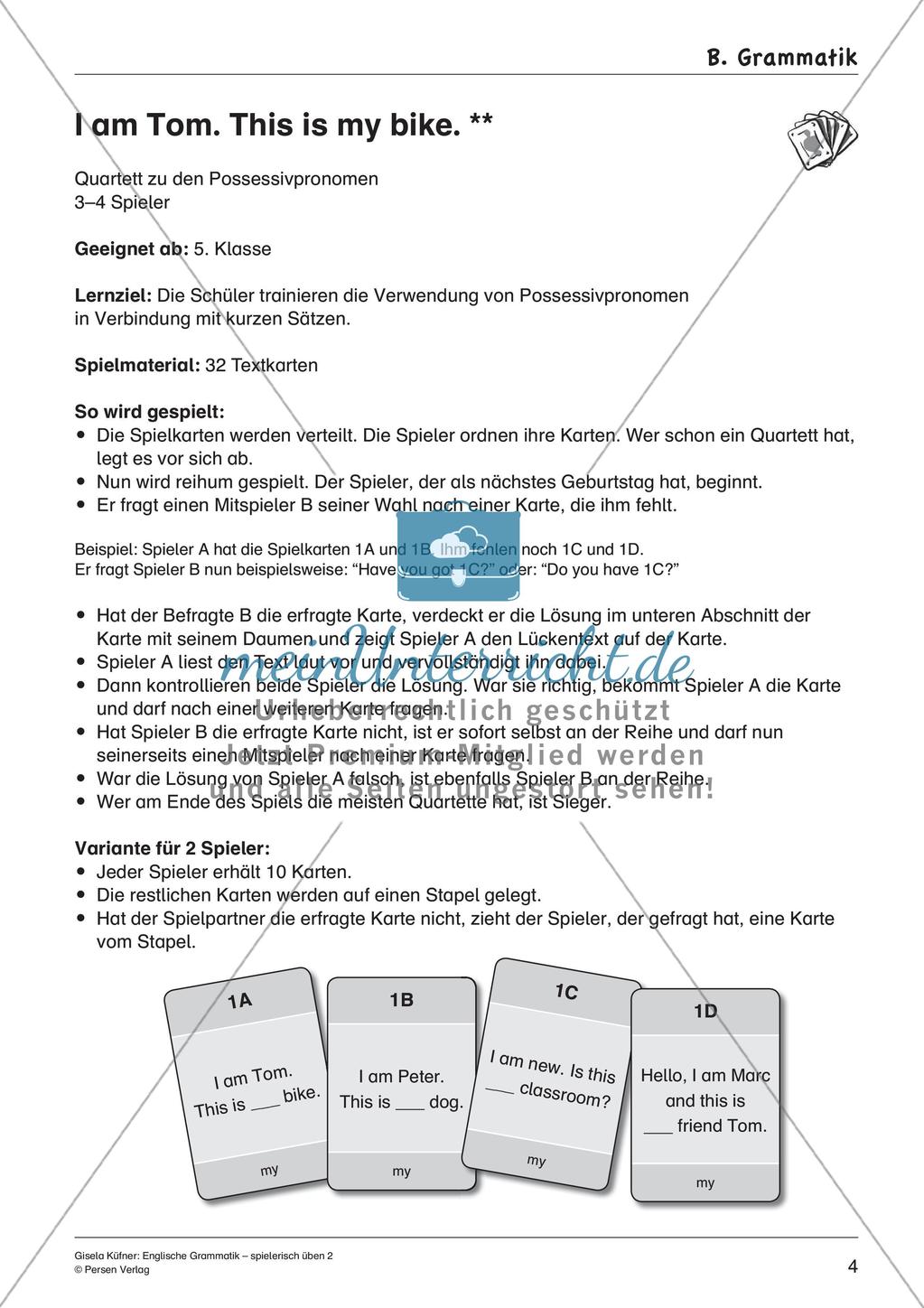 Grammatikspiele: Verben, Präpositionen und Pronomen Preview 6