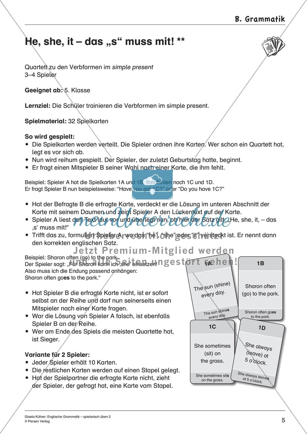 Grammatikspiele: Verben, Präpositionen und Pronomen Preview 7