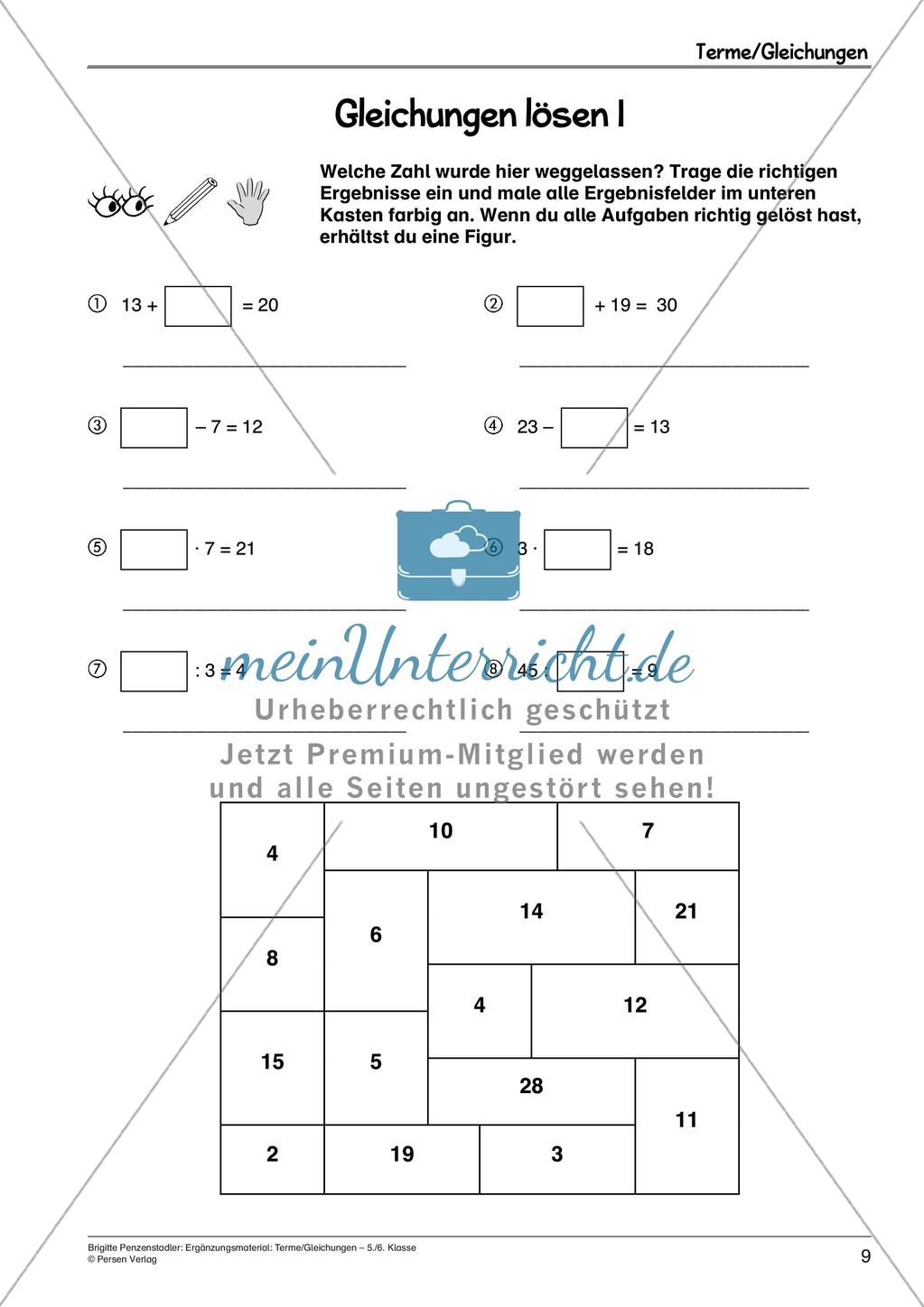 Ergänzungsmaterial: Terme und Gleichungen Preview 11