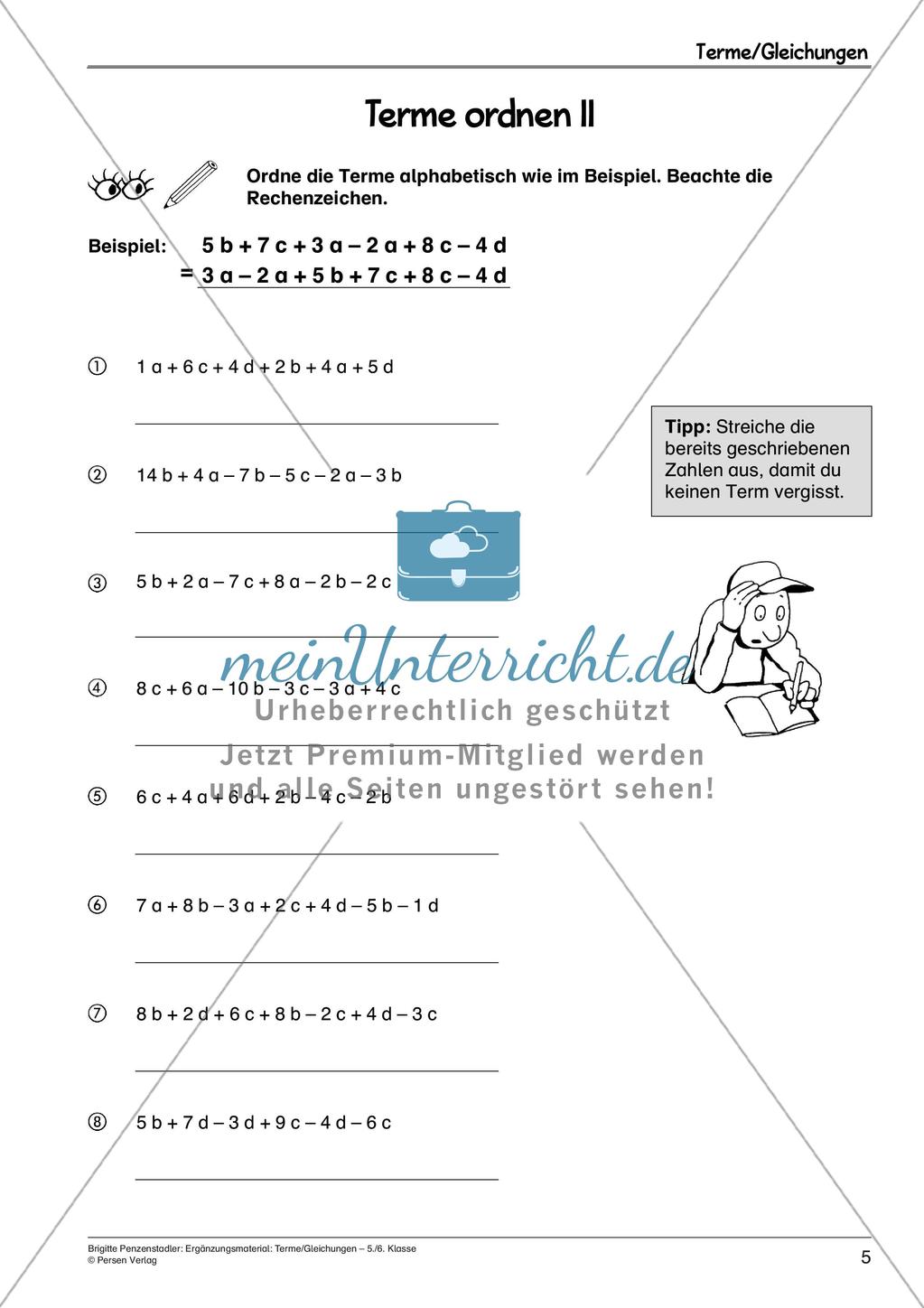 Ergänzungsmaterial: Terme und Gleichungen Preview 7