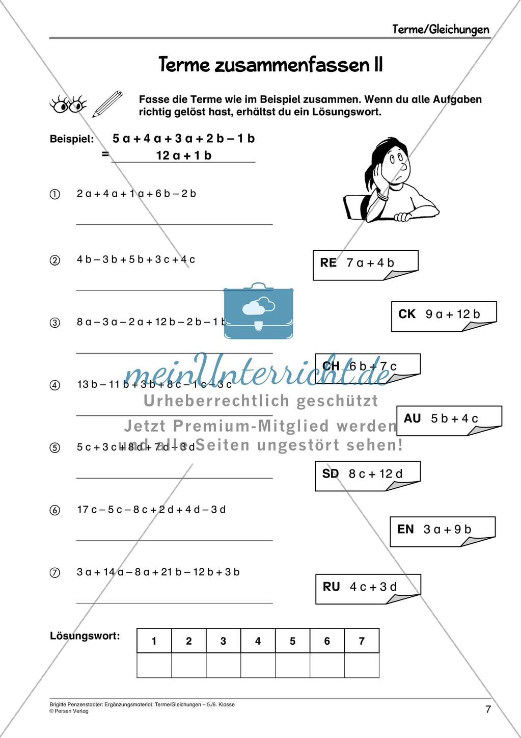 Ergänzungsmaterial: Terme und Gleichungen Preview 9