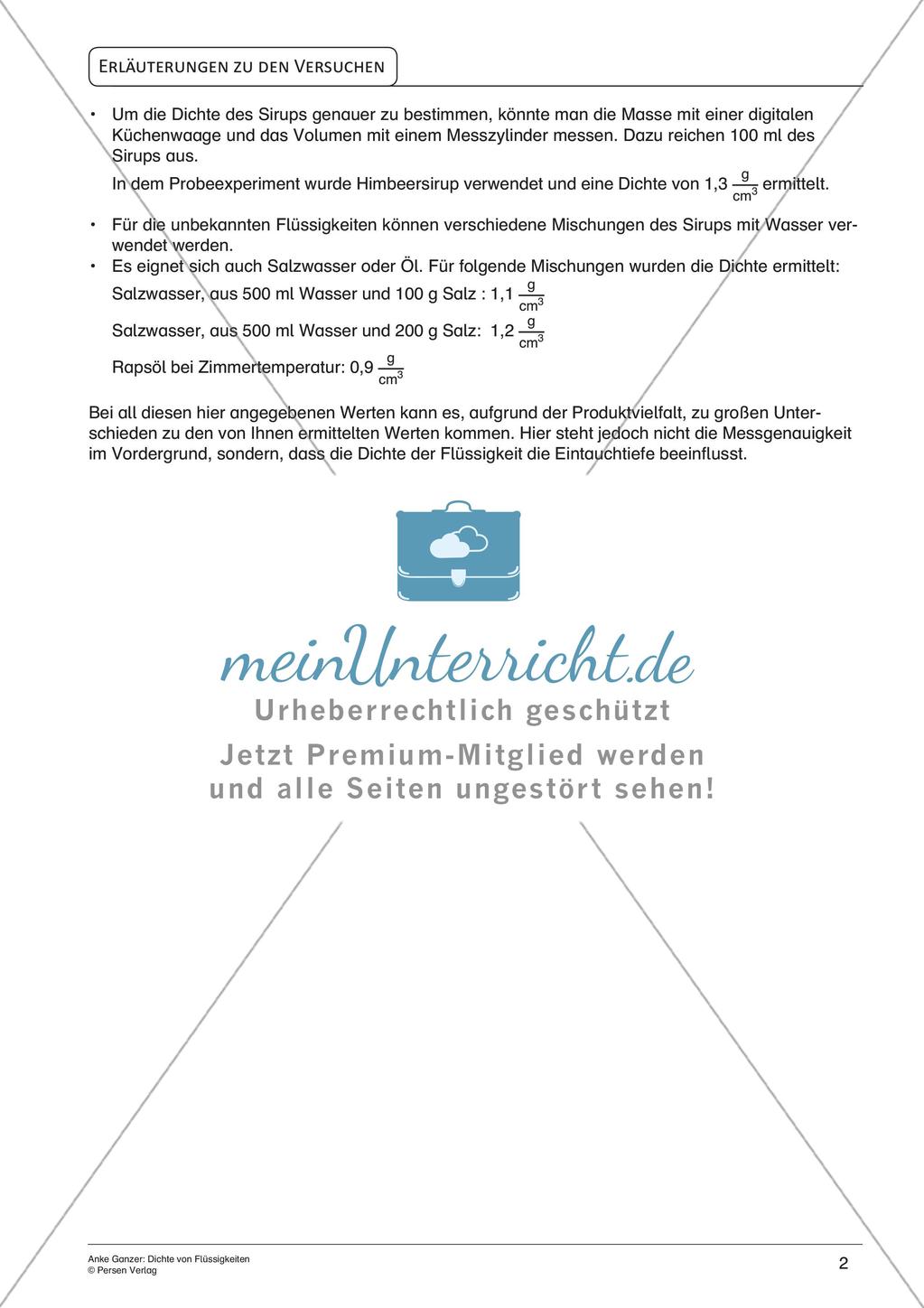 Experimente mit einfachen Mitteln: Dichte von Flüssigkeiten Preview 4