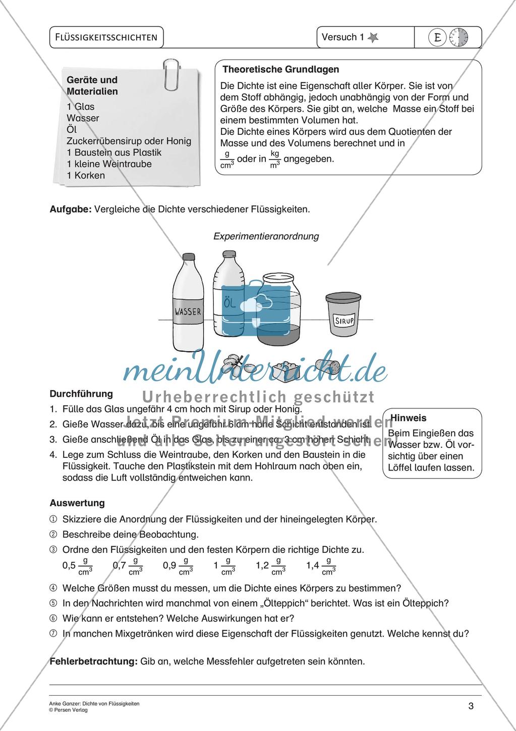 Experimente mit einfachen Mitteln: Dichte von Flüssigkeiten Preview 5