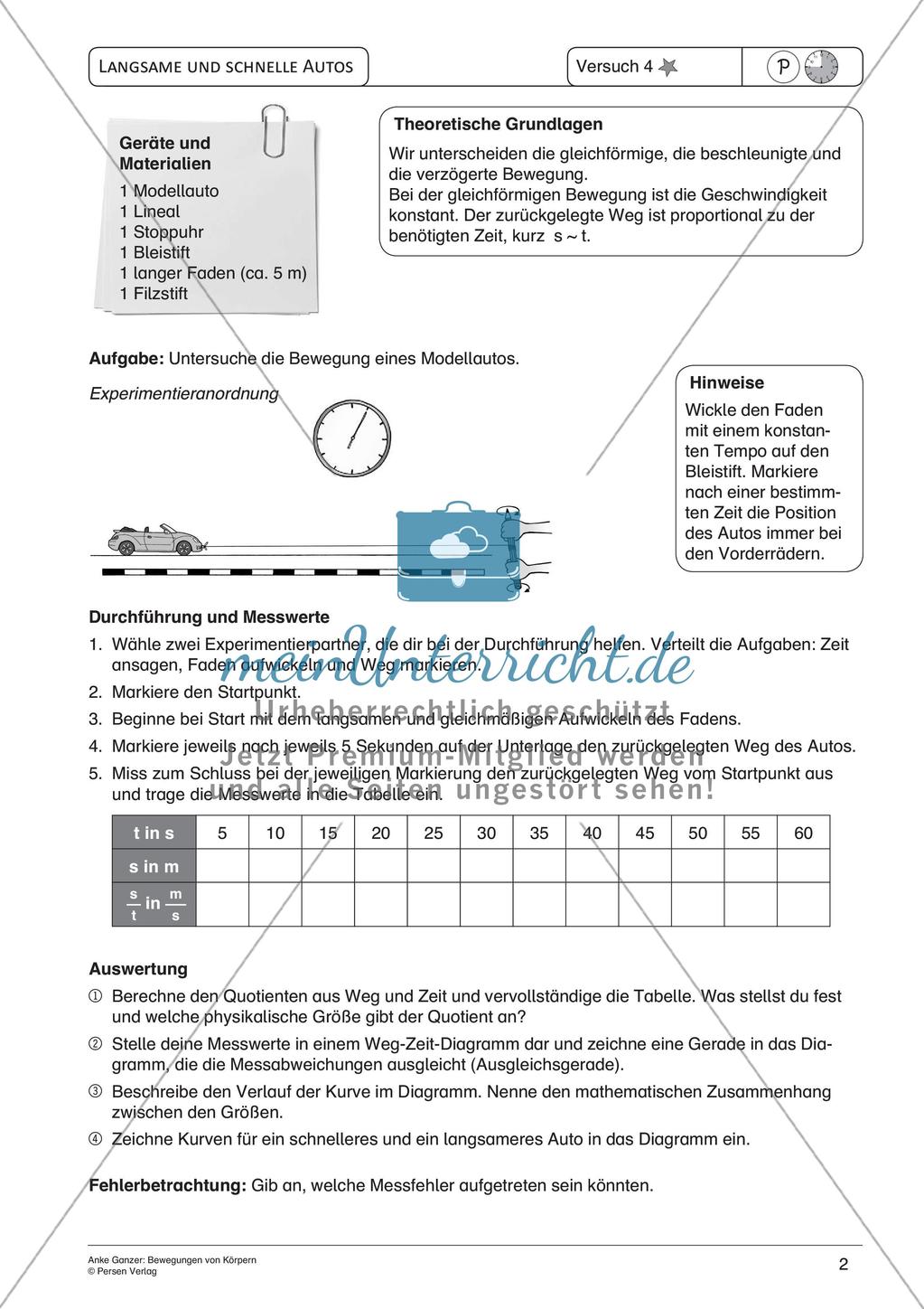 Experimente mit einfachen Mitteln: Bewegungen von Körpern Preview 4
