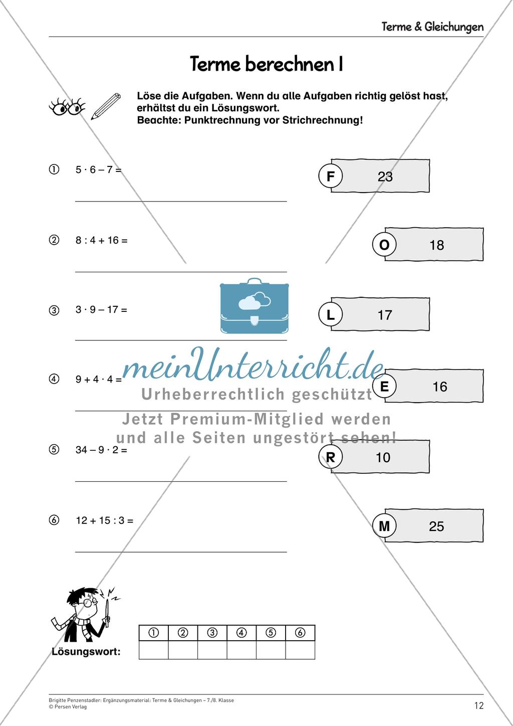 Ergänzungsmaterial: Terme & Gleichungen Preview 14