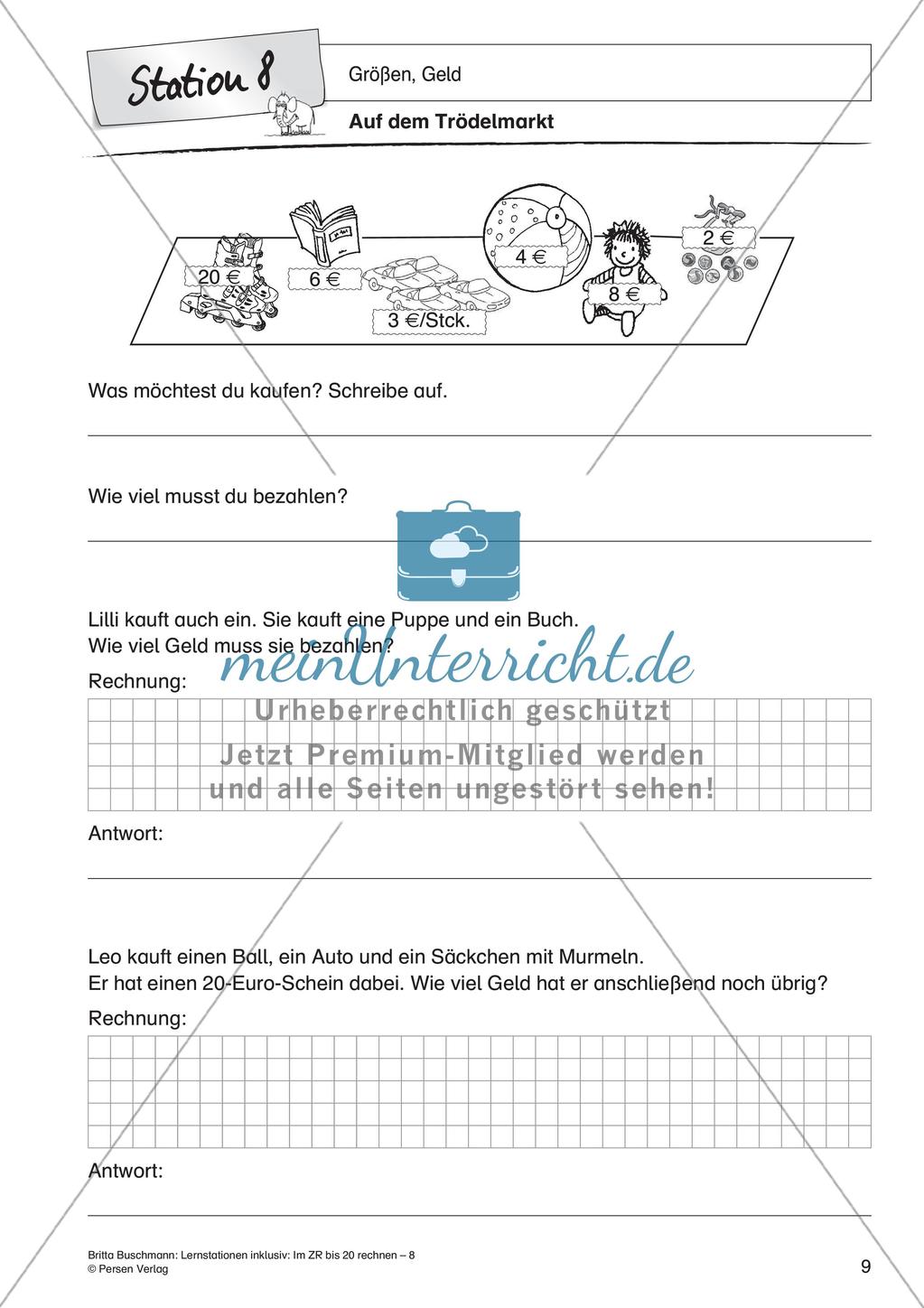 Rechnen im Zahlenraum bis 20: Geld Preview 11