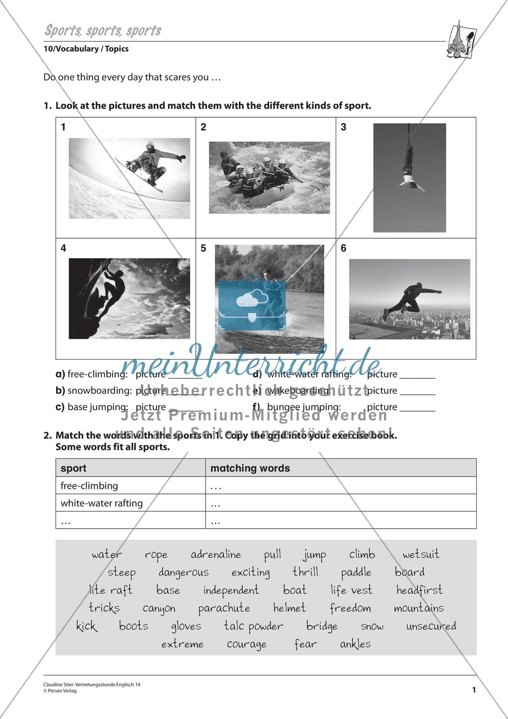Wortschatzarbeit: Extremsportarten Preview 3